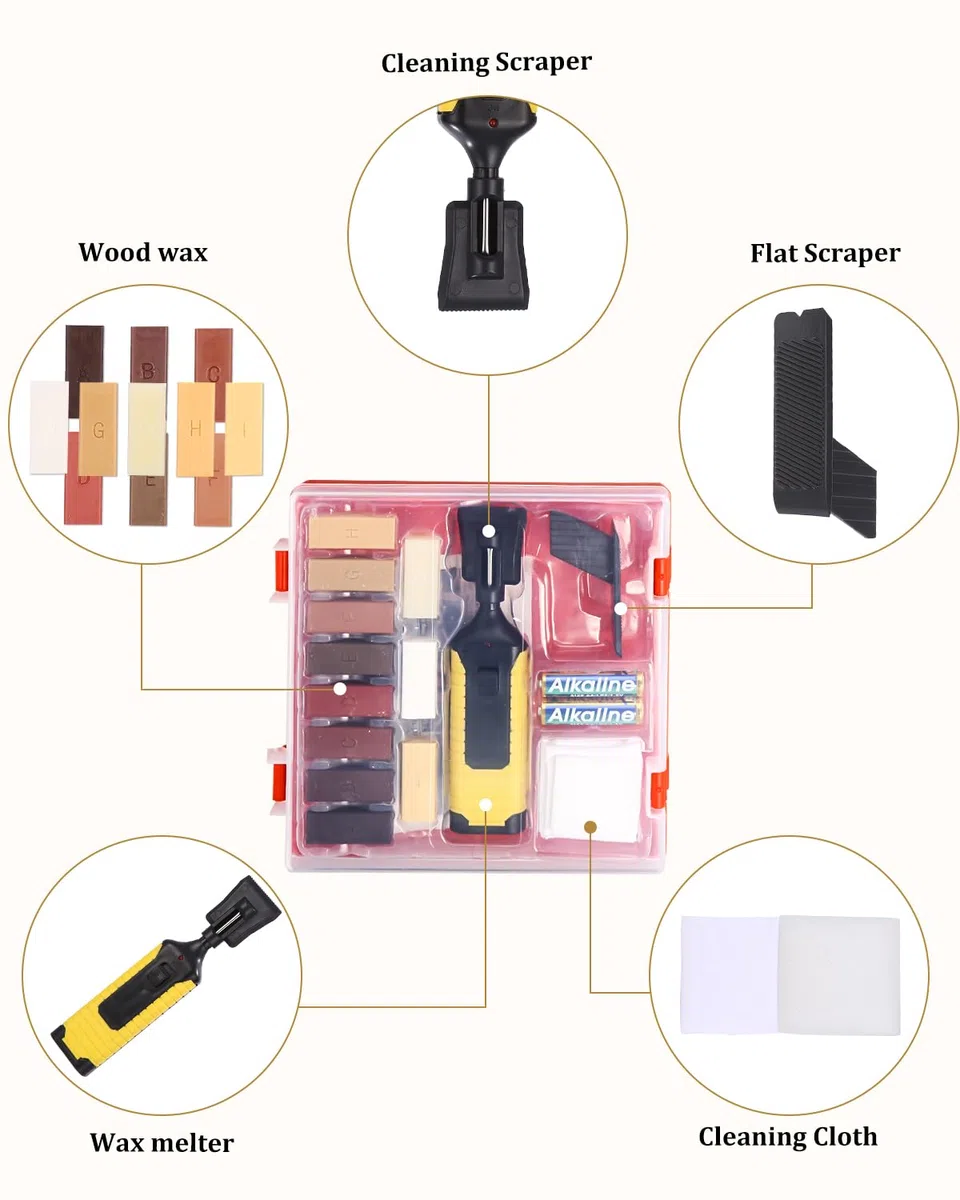 Kit Riparazione Parquet e Piastrelle, Stucco per Legno Riempitivo con Cera, 11 Colori Multicolore, Parquet, Laminato e Pavimenti in Vinile