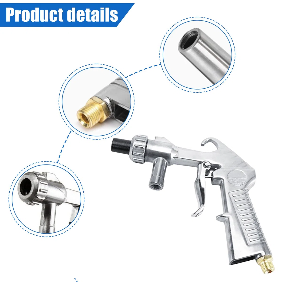 Pistola per sabbiatura ad aria compressa, dispositivo per sabbiatura con tubo in gomma (1 m), ugello in metallo e 4 ugelli in ceramica, un nipplo di collegamento dell'aria, kit di pistola per
