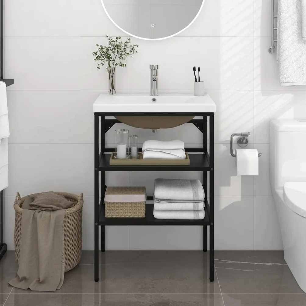 vidaXL Telaio per Lavabo da Bagno con Lavabo Integrato Nero in Ferro
