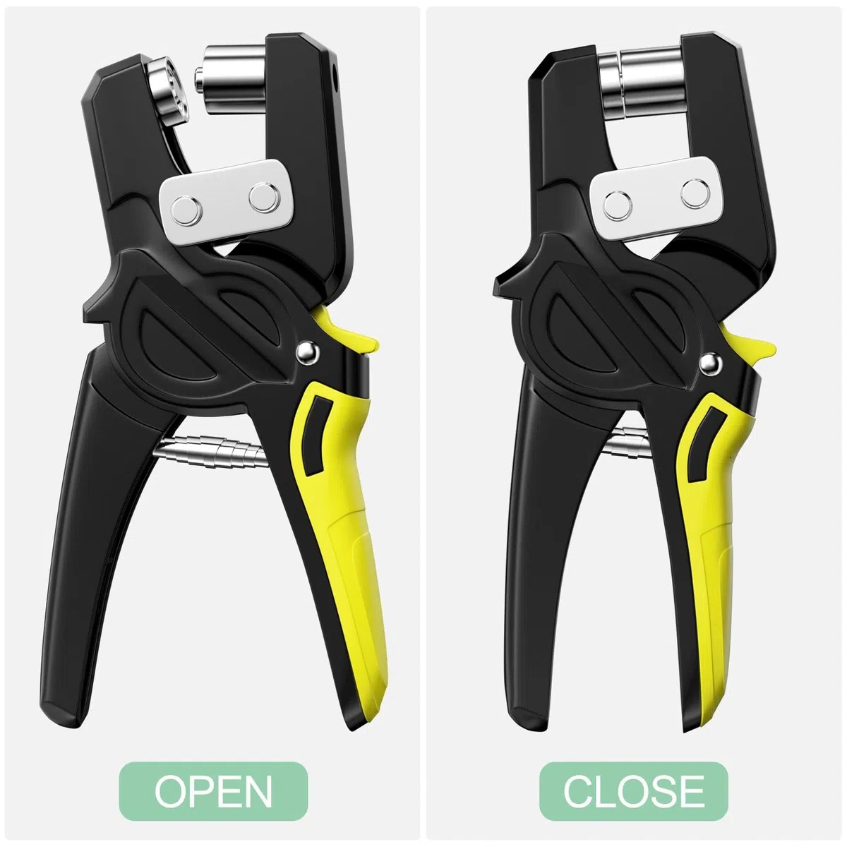 Fousenuk Set di Occhiellatrice (Ø 10mm) con 500 Occhielli, Pinze per Occhielli Professionali Metallici, Pinza Fustellatrice Manuale Adatto per Pelle Telone Cartone PVC Tessuto e Tende da Sole