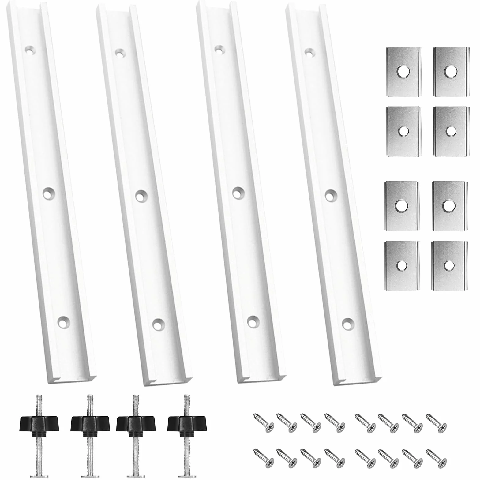 4 Pezzi 400 mm T-Track Profilo Alluminio, Lega Di Alluminio Mitra Track Jig Fixture Slot, 4 Manici M8, M8/M6 T Track Dado Scorrevole, per La Sega a Banco di la, Falegnameria