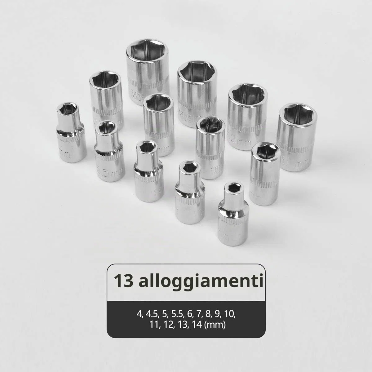 Gunpla 46 Pezzi Set di Chiavie a Cricchetto 1/4" Metrici 4-14mm, Inserti Torx PH SL e PZ, con Chiavi a Bussola 72 Denti in Cromo Vanadio Cr-V