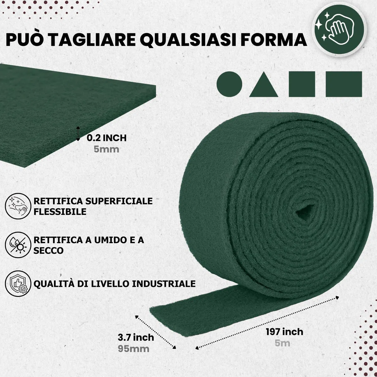 Rotolo Spugna Abrasiva 5 m x 95 mm Panno Tessuto Non Tessuto Abrasivo Grana 800, per legno Metallo Acciaio inox e molto altro ancora