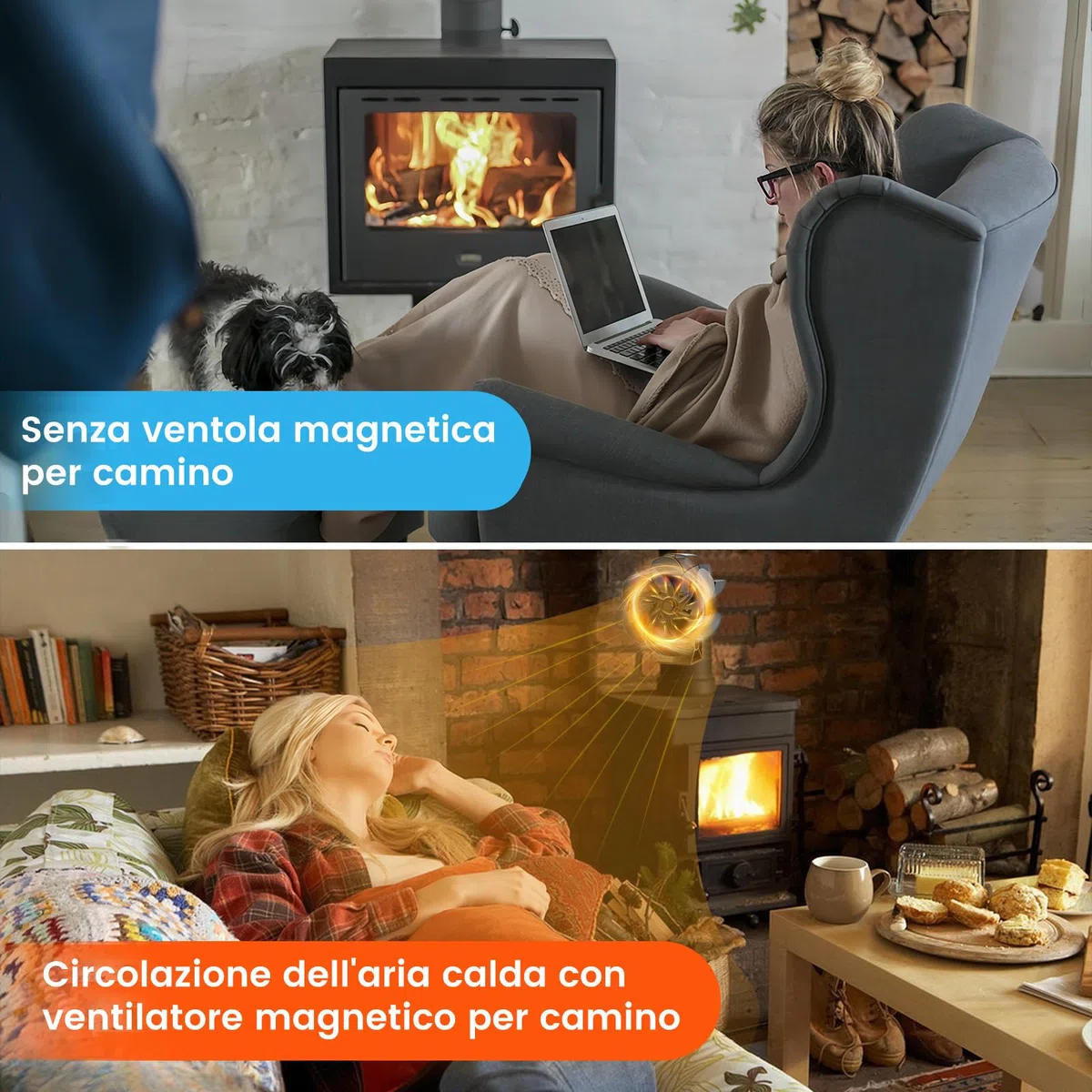 JossaColar Ventola per Stufa a Legna Magnetico | Ventola per Stufa a Pellet | ventilatore per stufa a legna | ventola per camino a legna con termometro magnetico