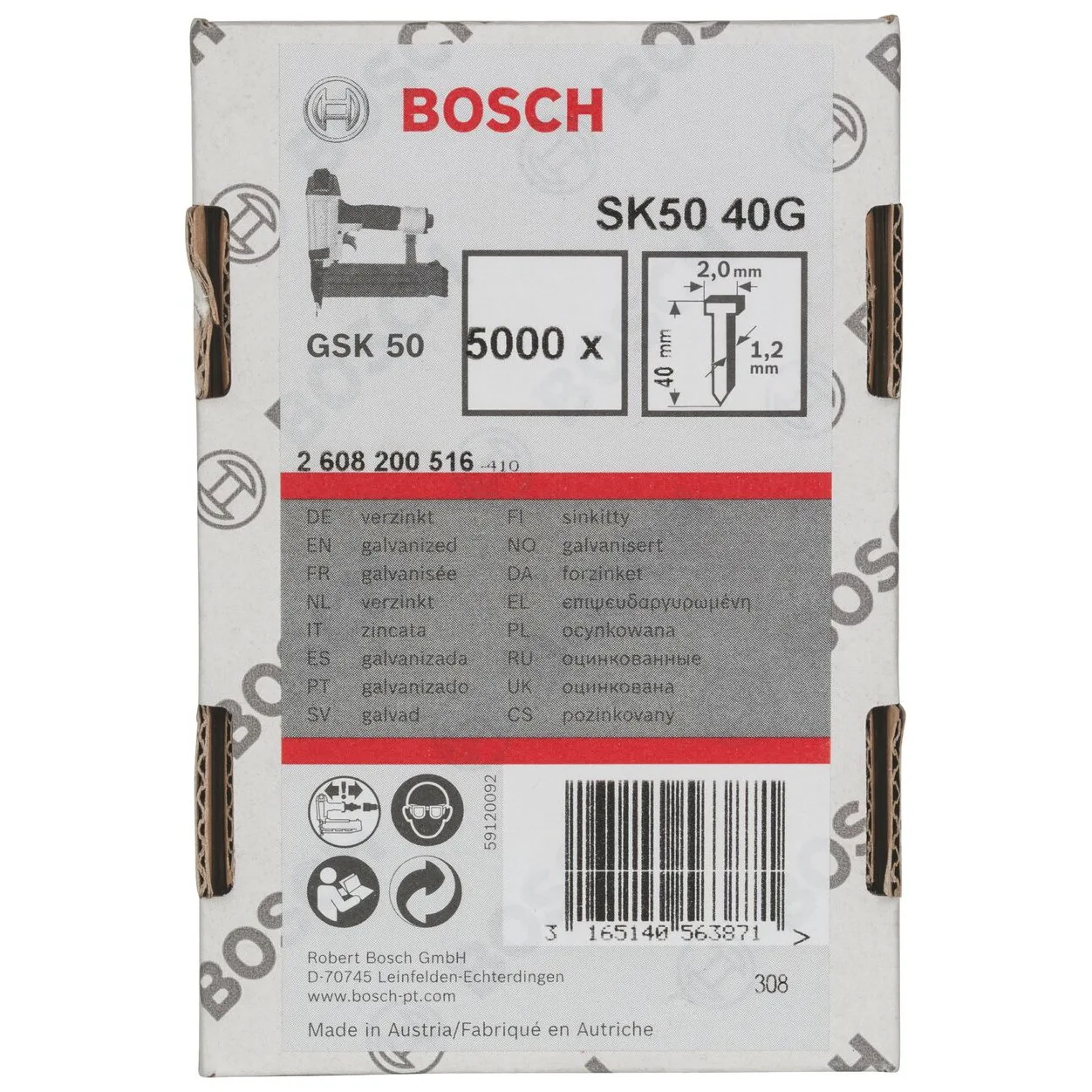 Bosch 2608200516 - Chiodo a testa svasata 1,2/18g SK50 40G