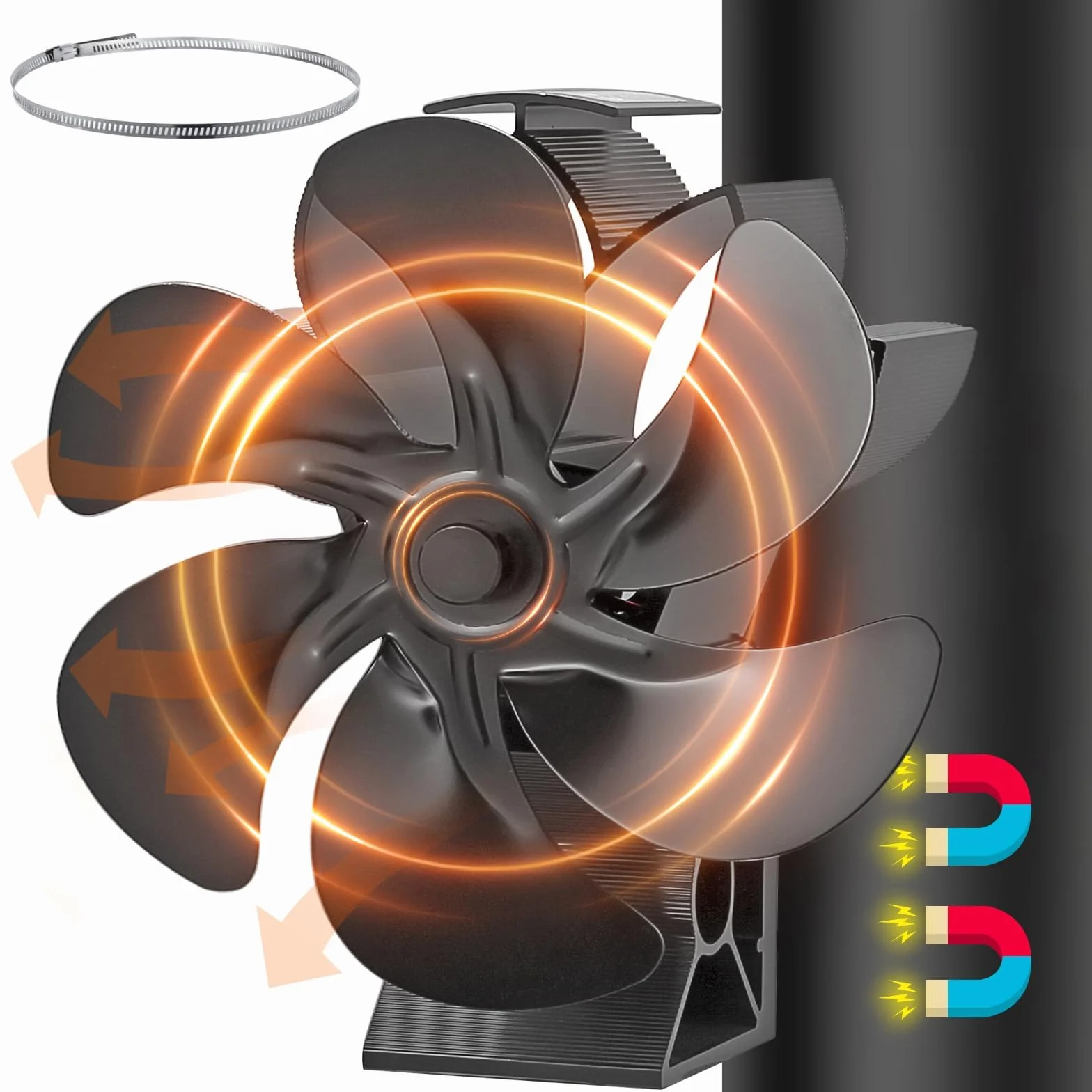 JossaColar Ventola per Stufa a Legna Magnetico | Ventola per Stufa a Pellet | ventilatore per stufa a legna | ventola per camino a legna con termometro magnetico