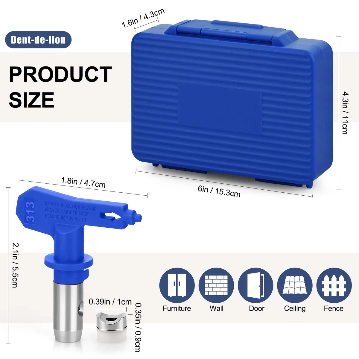 5 punte spray Airless, kit di 5 punte per spruzzatore di vernice airless, punte reversibili per pistola a spruzzo airless e mini scatola (211,313,415,517,623)