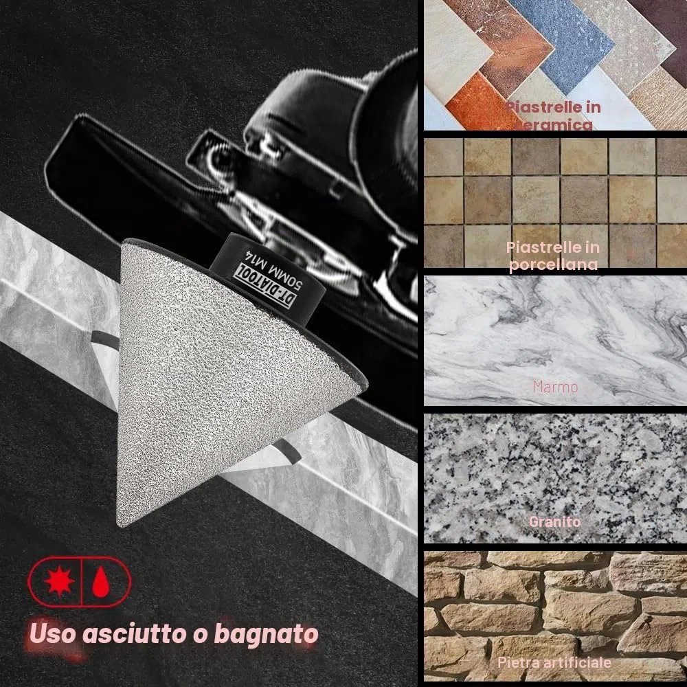 DT-DIATOOL Fresa Diamantata 50mm Punte per Smusso per Allargare Fori in Piastrelle Porcellana Marmo Ceramica Granito