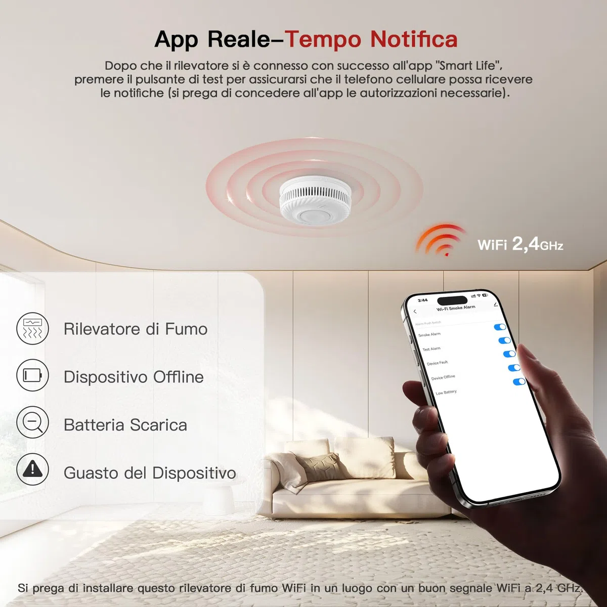 PHYSEN Intelligente Rilevatore di Fumo 10 Anni Batteria, Rilevatore di Fumo Wi-Fi con Sensore Fotoelettrico, Rilevatore di Incendio Conformi a EN14604, Compatibile con Tuya/Smart Life APP