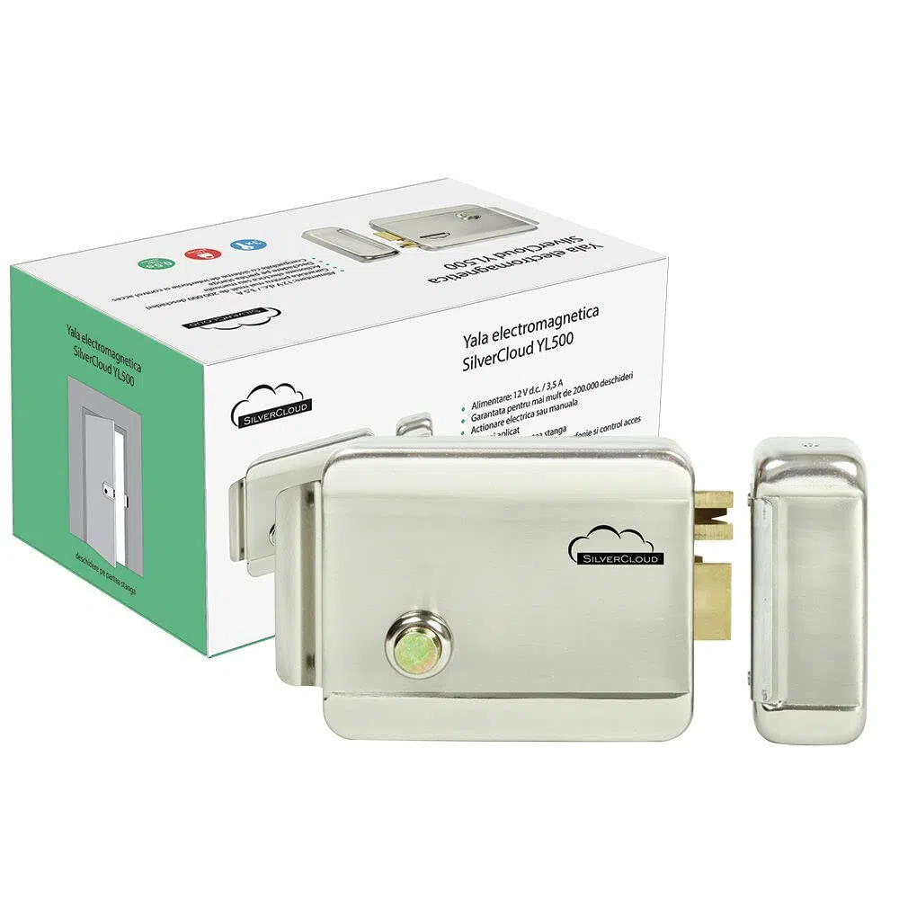 Serratura Elettrica da Applicare 12V Mano Sinistra Cilindro con 3 chiavi mancino, 12 V, Chiusura Normale Fail-Secure, Acciaio Inox, Pulsante di sblocco Acciaio Inox, Pulsante di sblocco YL-500