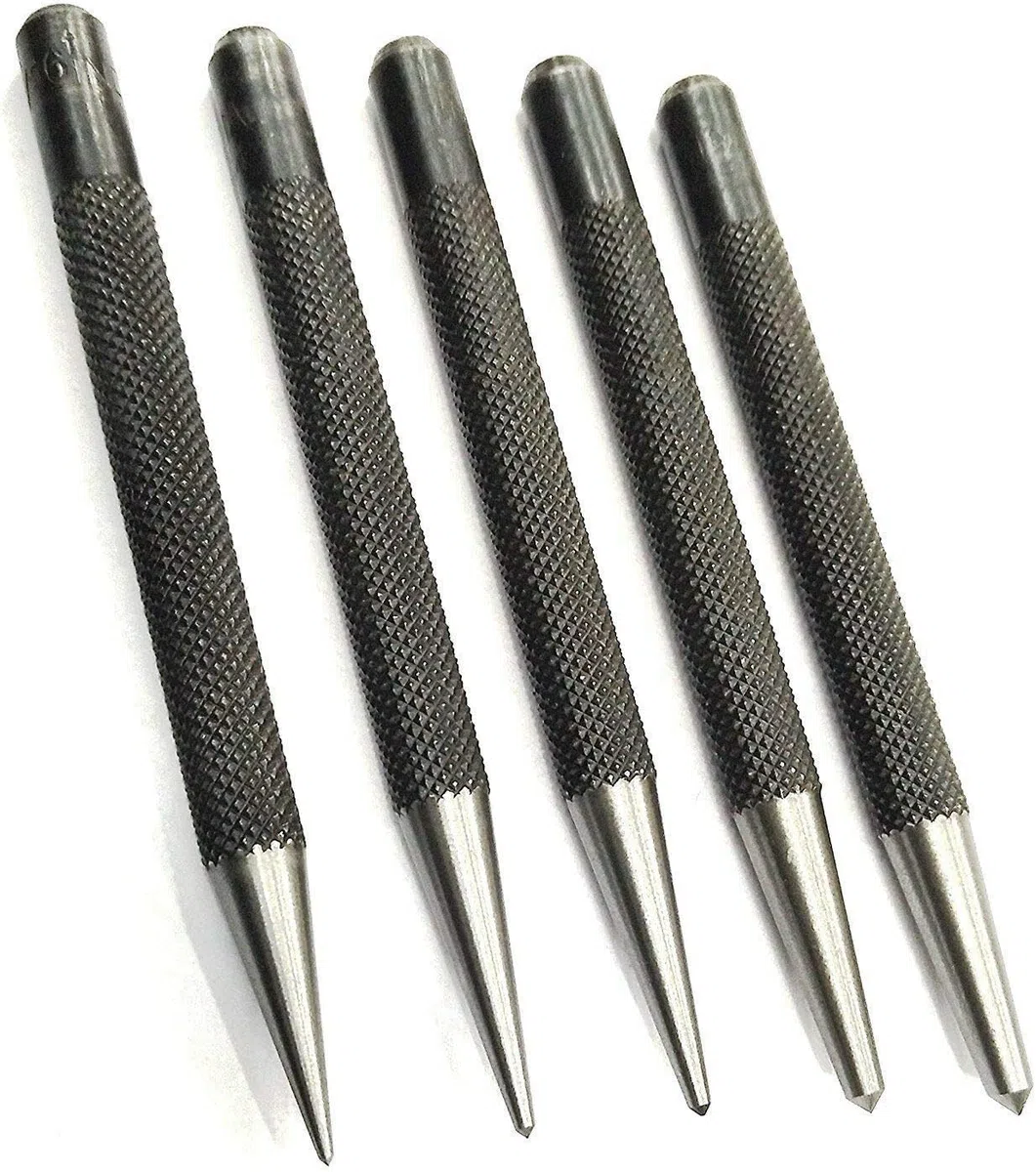Buyohlic Set di 5 punzoni centrali standard imperiali per la lavorazione del metallo duro e del legno (testa rotonda)