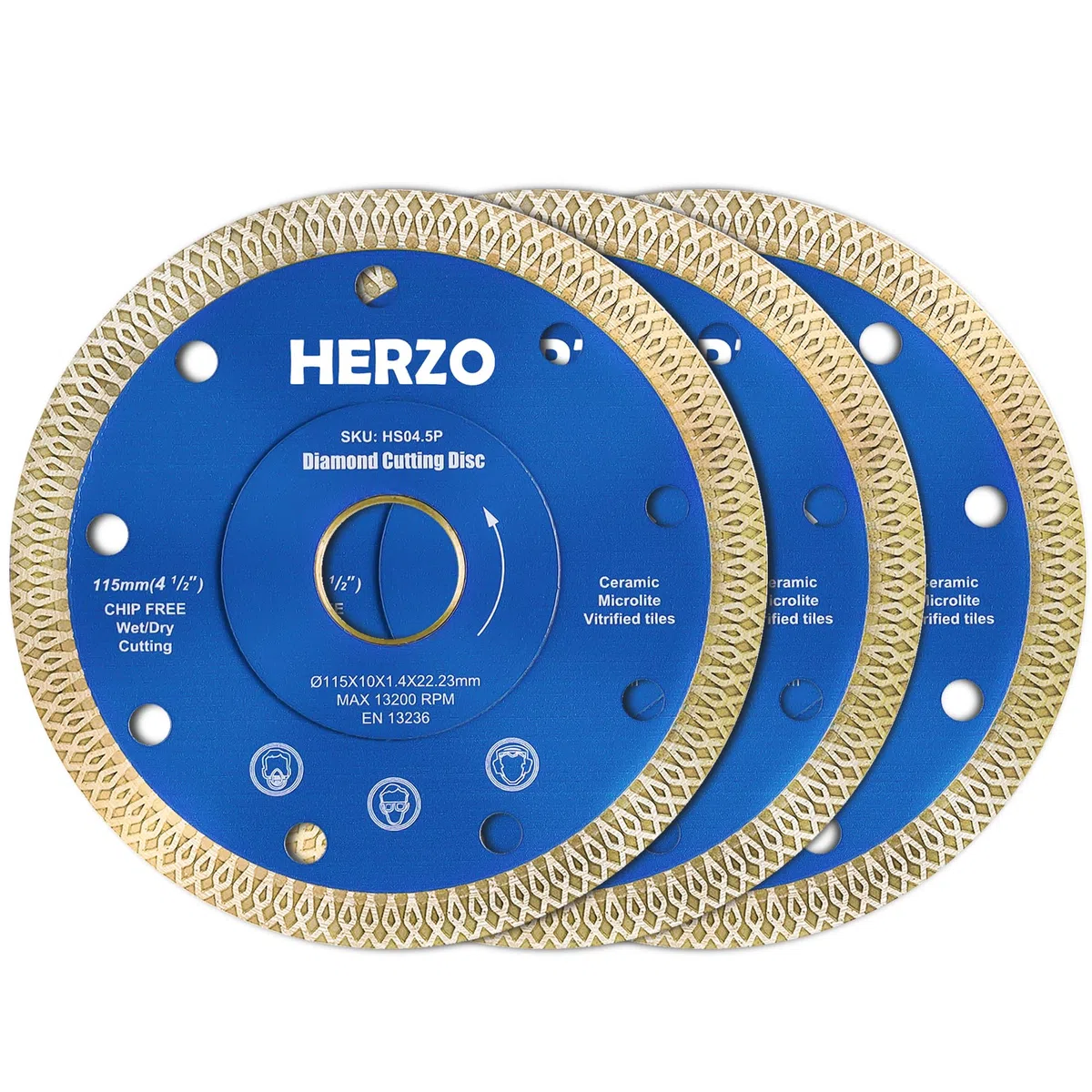 HERZO Set di 3 Dischi Diamantati 115mm x 22,23 mm per Piastrelle - Disco Diamantato 115mm per Taglio di Piastrelle, Gres Porcellanato, Porcellana e Ceramica