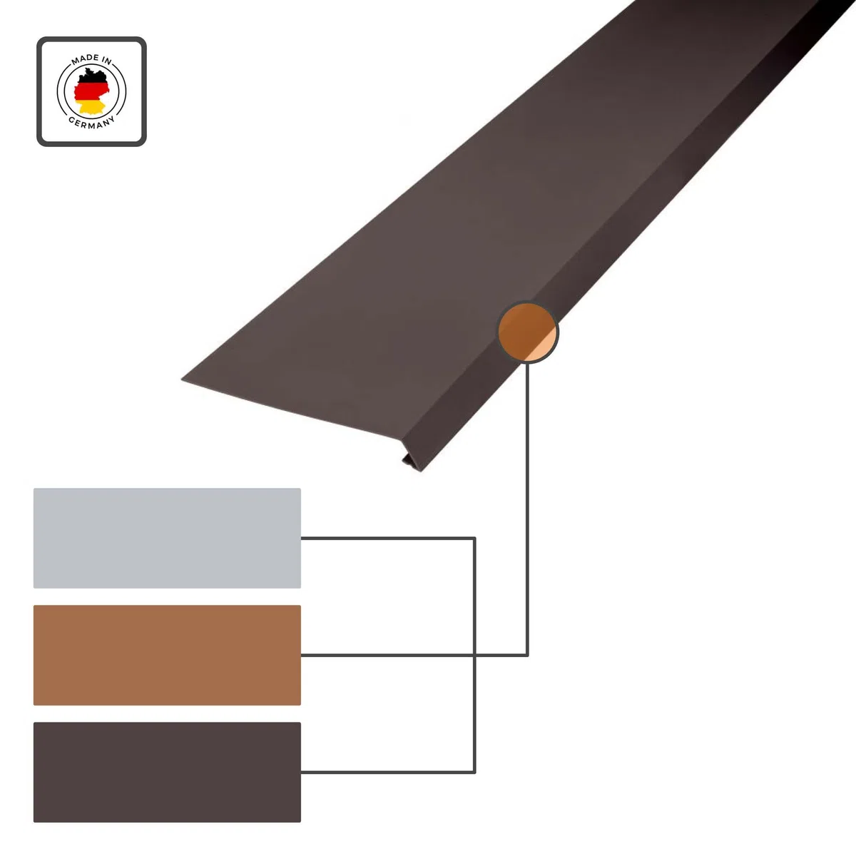 INEFA Scossalina per tetti, per grondaia, bordato su un lato 2m, marrone scuro profilo di copertina, accessori per grondaie, profili in pvc, Made in Germany
