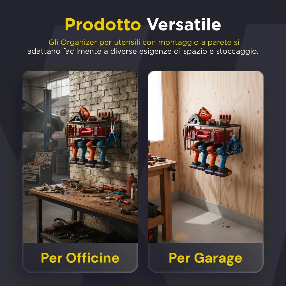 Avilia Porta Attrezzi da Parete in Acciaio - Pannello Portautensili con 4 Scomparti e Ripiani a Griglia - Organizer Salvaspazio per Trapani, Cacciaviti e Minuteria - per Garage e Officina