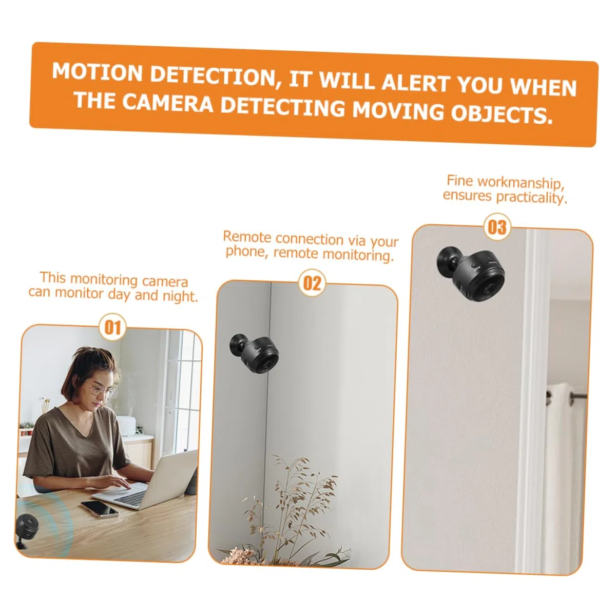 Videocamera Sicurezza Interna Wireless 1080p con Rilevamento e Fissaggio Magnetico in Plastica Nero 2 Pezzi per Sorveglianza Domestica