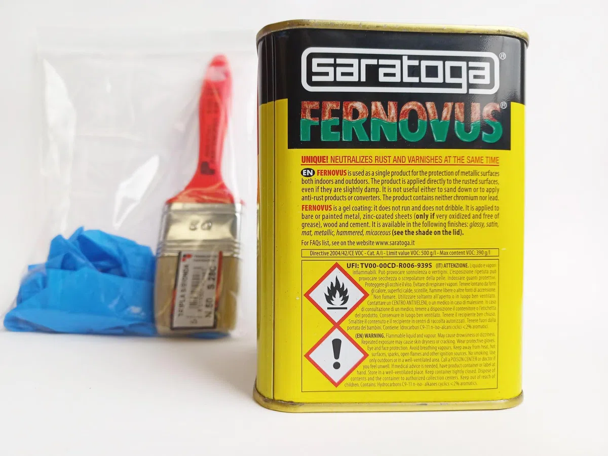 DMS Fernovus Colore Grigio Medievale Metallizzato Gel Vernice Smalto Antiruggine in conf da 750 ml con guanti nitrile e pennello inclusi!!! Bundle