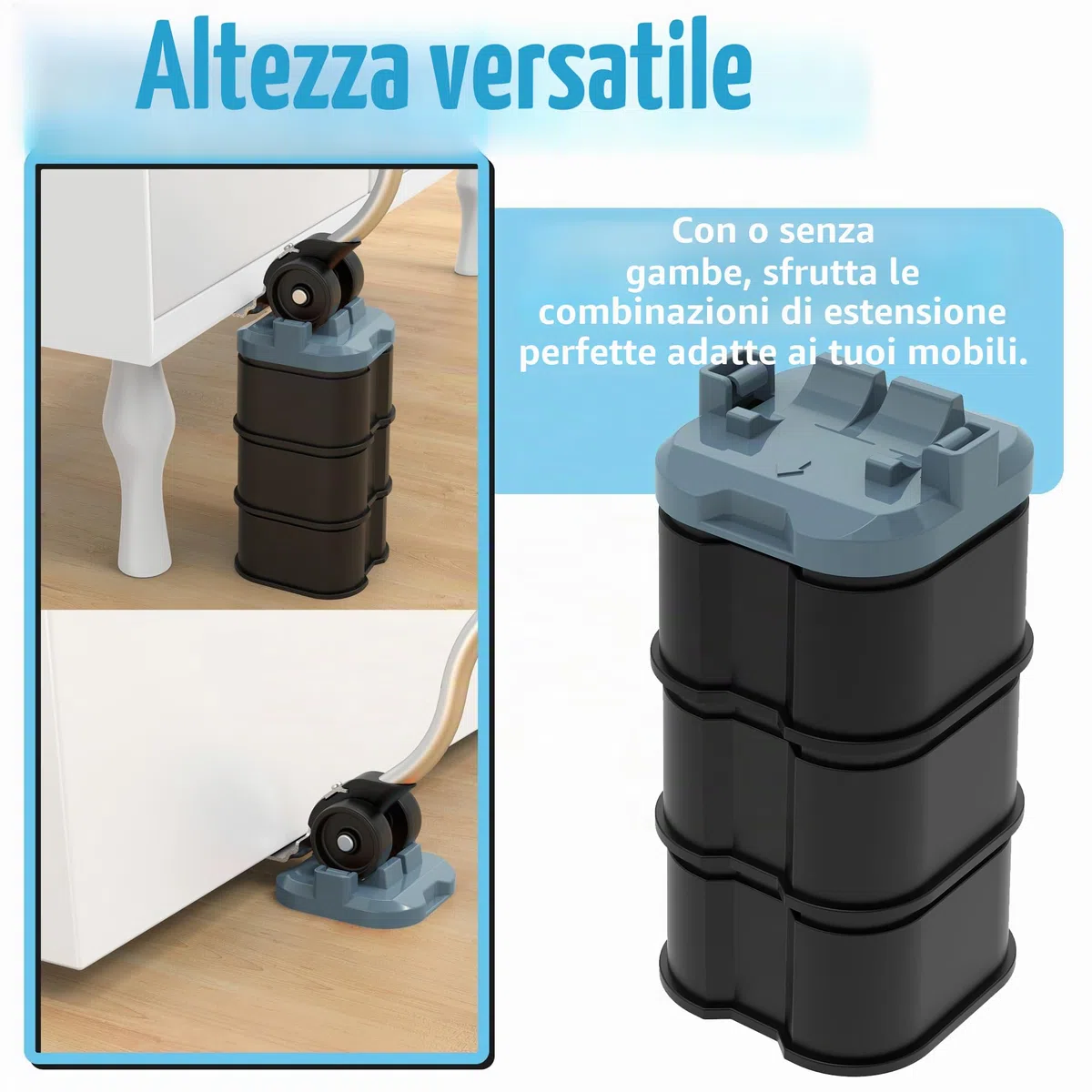 L'innovativo Sollevatore e Aliante per Mobili Pesanti, con controllo dell'altezza, sposta facilmente oggetti pesanti su pavimenti in legno e moquette (Grigio Blu)