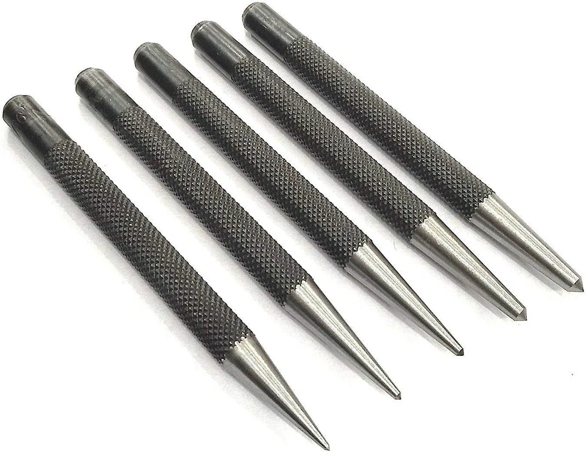 Buyohlic Set di 5 punzoni centrali standard imperiali per la lavorazione del metallo duro e del legno (testa rotonda)