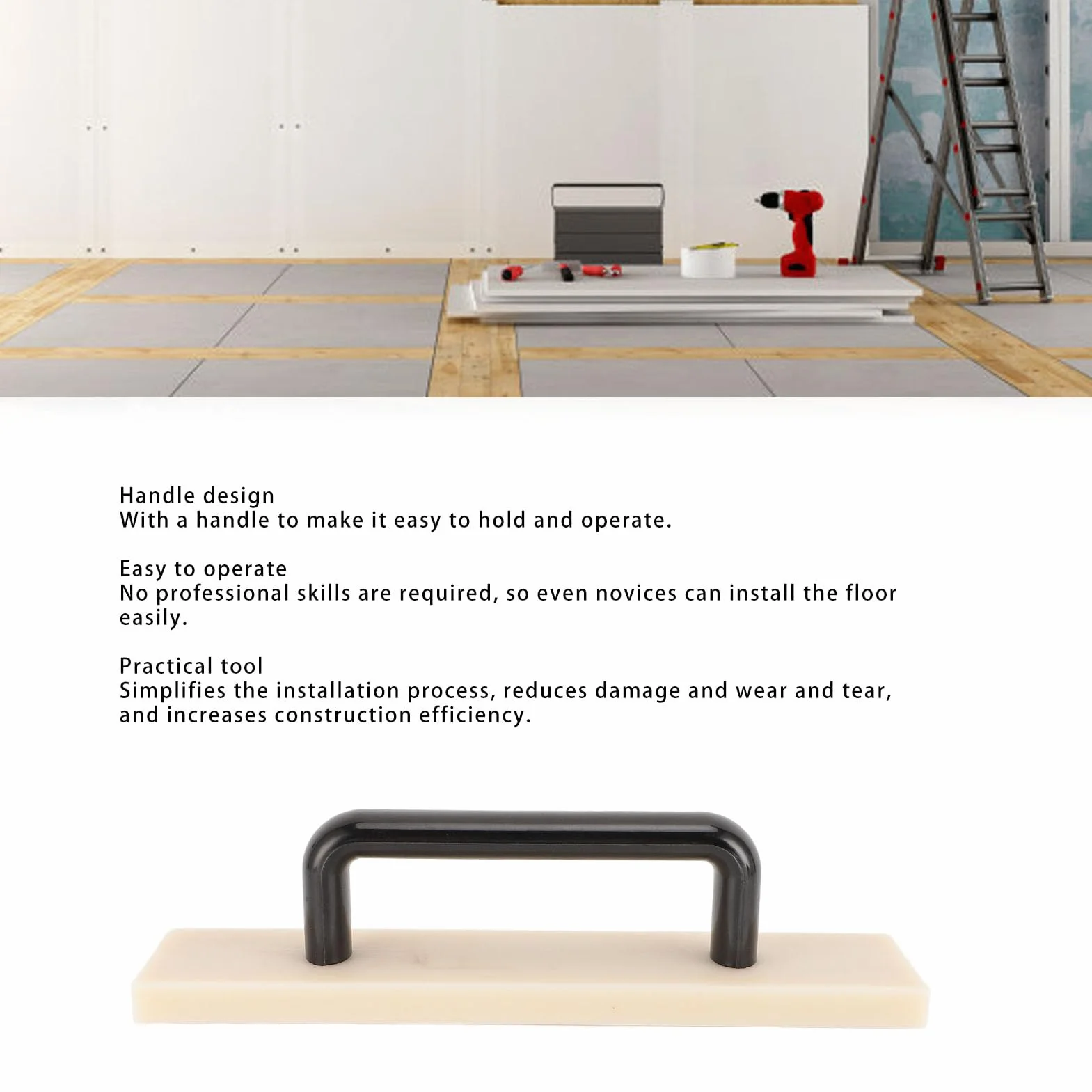Blocco di Tappatura, Strumento di Pavimentazione in Nylon con Manico per Legno Duro, Laminato, LVP, LVT, Strumento di Installazione di Pavimenti Professionali (26,5 Centimetri)