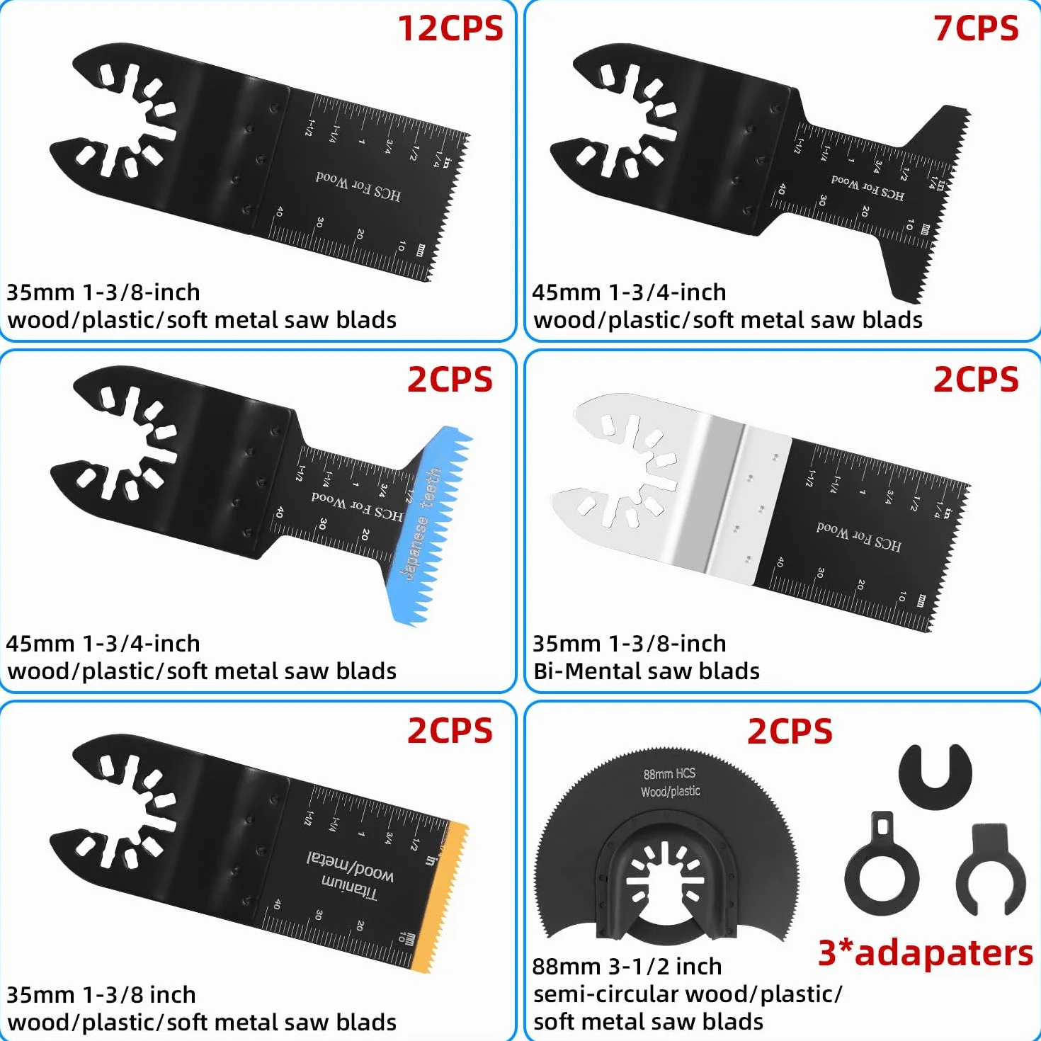 30 Pezzi Lame Utensile Multifunzione, set di lame per seghe oscillanti, set di accessori per Metallo,Legno,Chiodi,Viti,Taglio Ad Immersione