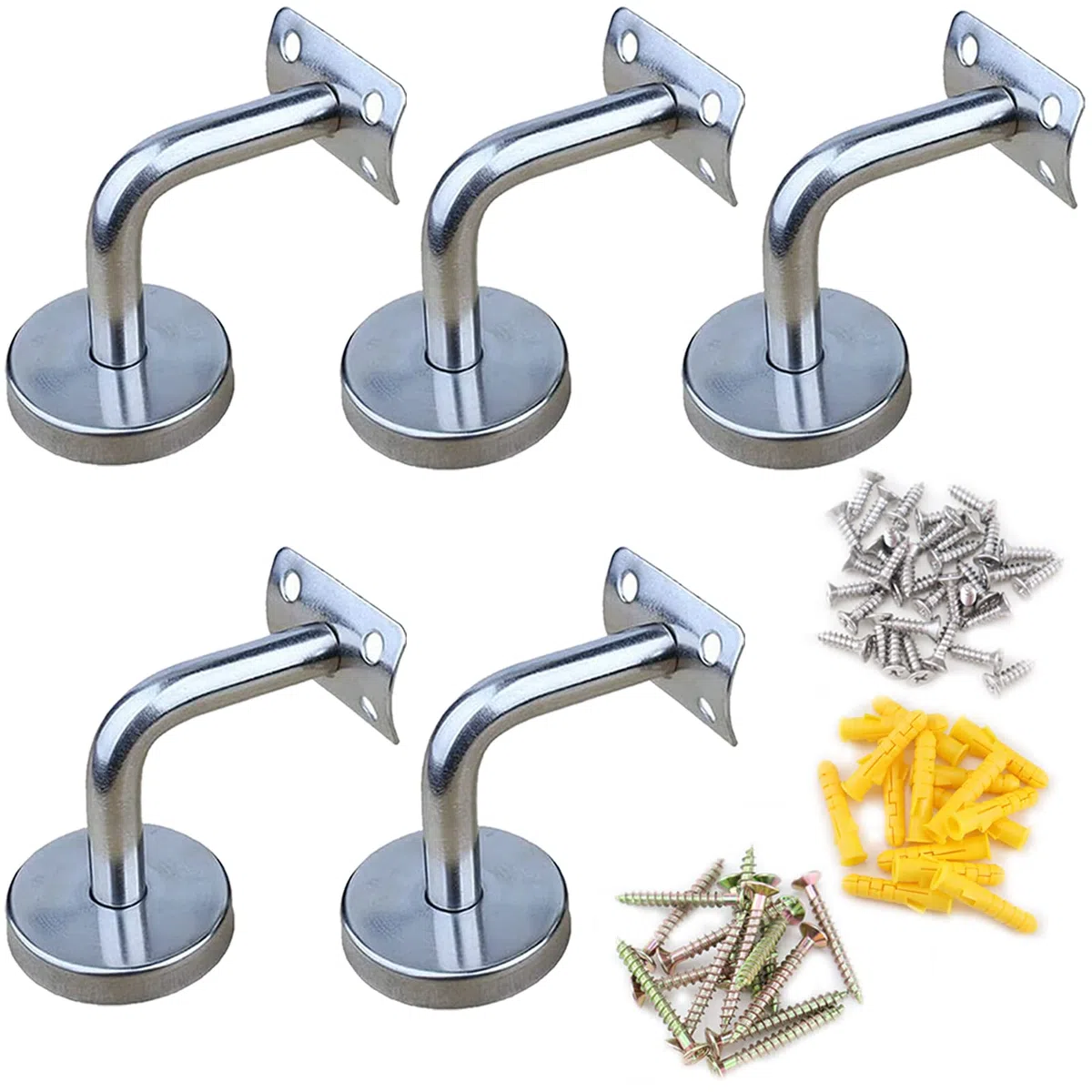 5PCS Staffa per Corrimano, Staffa per Corrimano in Acciaio Inossidabile Supporti a Parete per Corrimano, Utilizzati per Corrimano Scale per Scale interne ed Esterne (Argento)