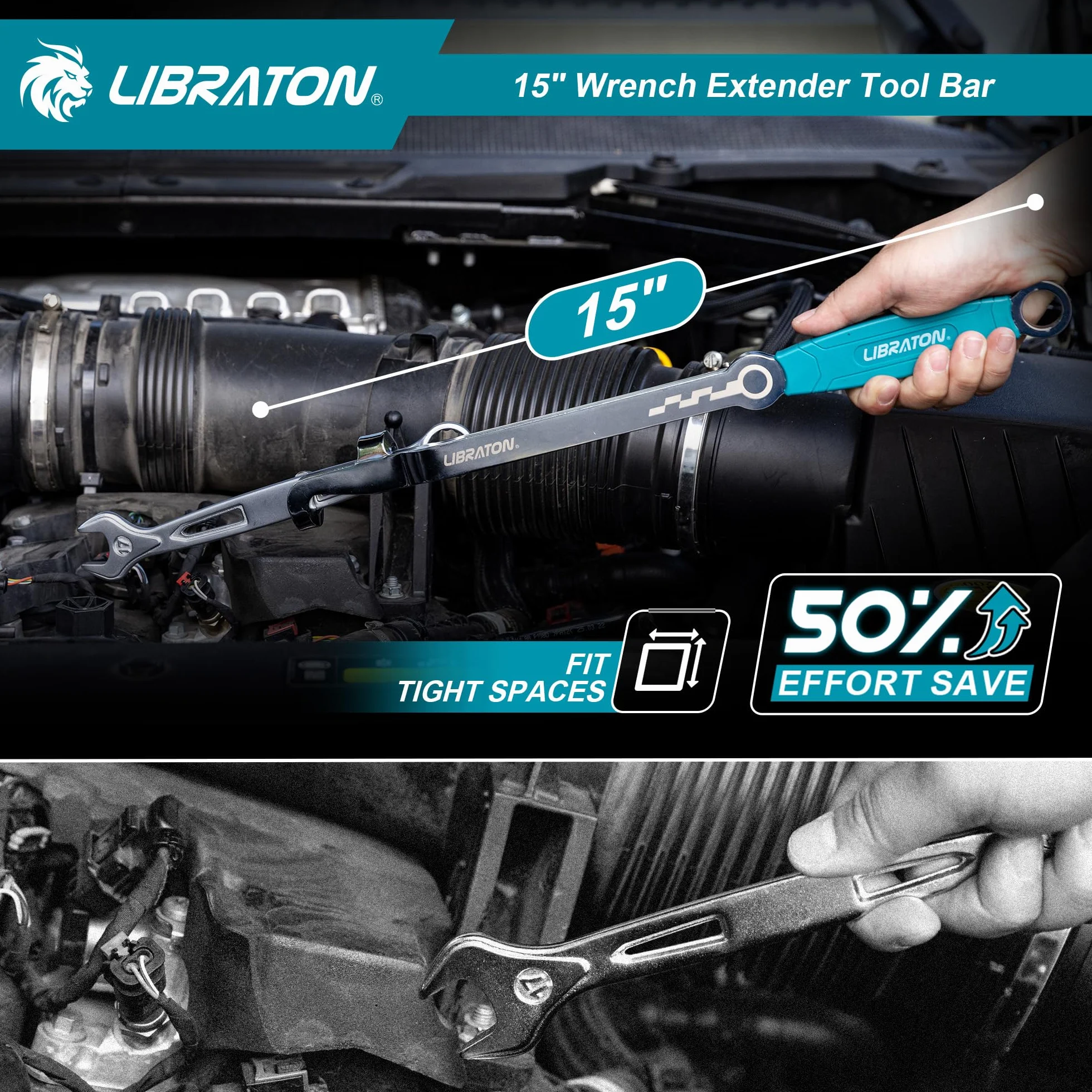 LIBRATON 38cm Estensione Chiave, Universale Estensione per Chiave Inglese per la Massima Leva, Prolunga Chiave per Riparazioni Auto e Meccaniche, Adattatore per Barra di Estensione con Impugnatura PP