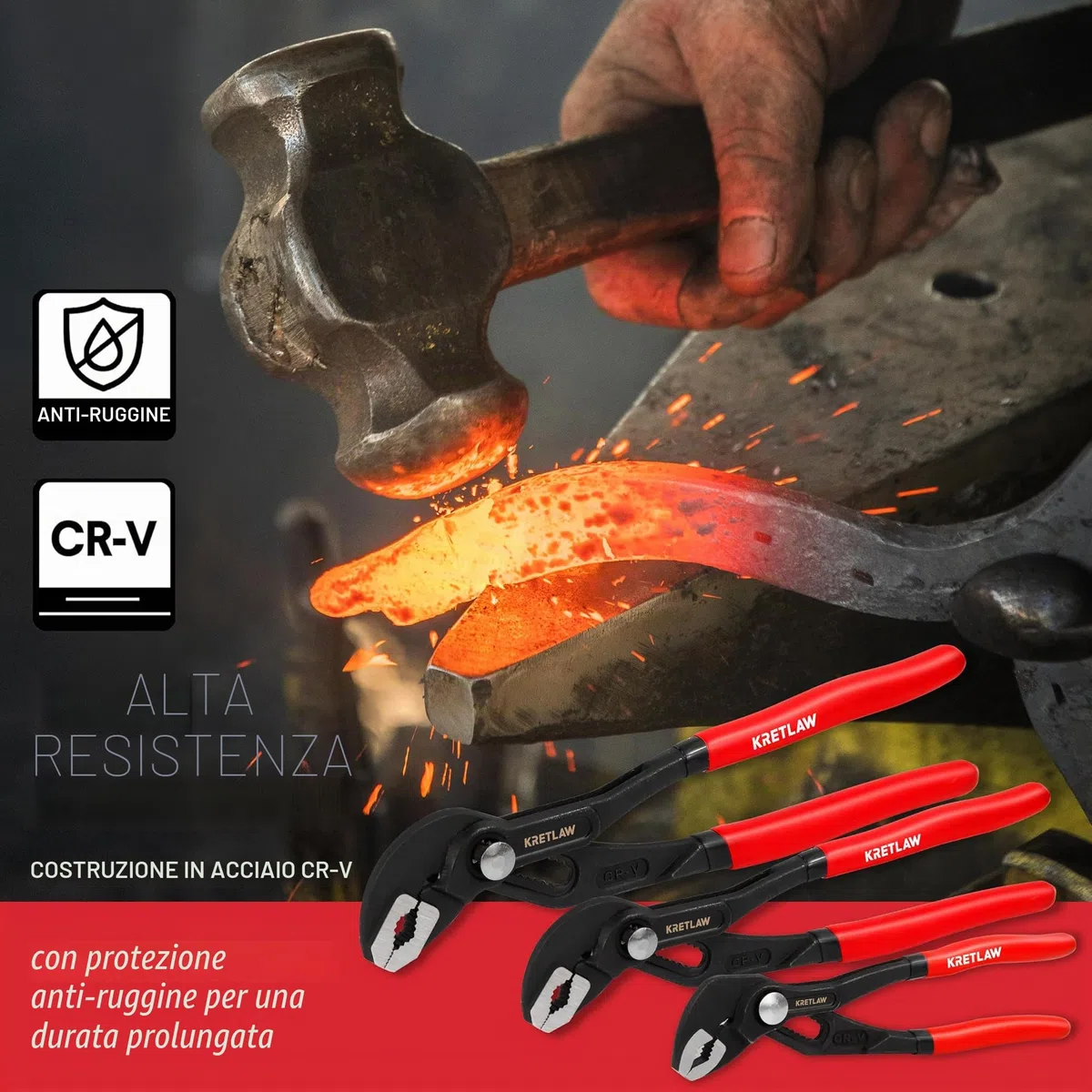 KRETLAW Set di Pinze Regolabili a Scatto 3 Pezzi (300mm & 250mm & 180mm), Pinze Regolabili per Pompe d'Acqua, Pinze a Scatto con Mascella a V in Cr-V per Riparazioni Domestiche e Idraulica