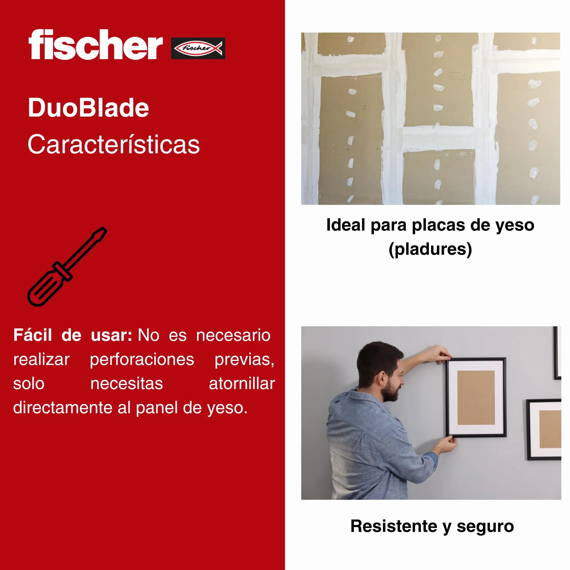 Fischer Duoblade, Tasselli Autoforanti Espandenti per Cartongesso, Grigio/Rosso, 50 Pezzi