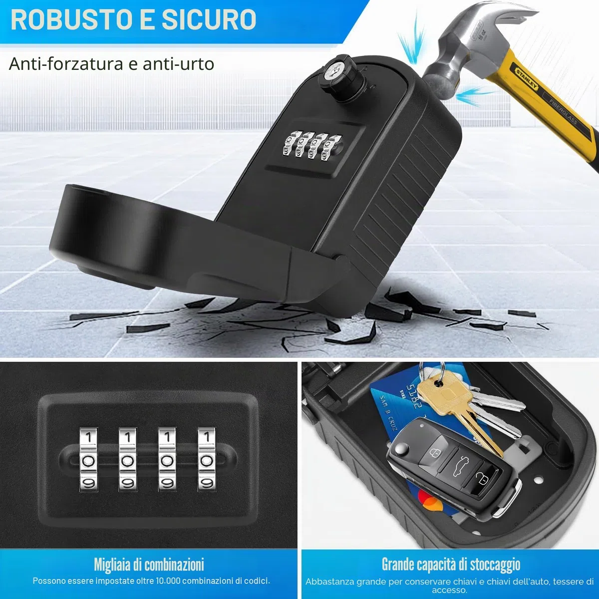 Cassetta di Sicurezza per Chiave Grande Esterno Cassaforte per Chiavi 4 Codice Impermeabile Cassetta Chiavi Combinazione con 2 Emergenza Chiaves Self Check In Key Box per Casa Scuola Fabbrica