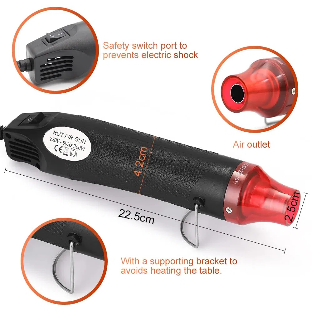mizikuu Mini Pistola Aria Calda, Pistola Termica con 328 Tubo Termoretraibile Riscaldamento Rapido per Fai da Te, Resina Acrilica, Artigianato, Termoretraibile