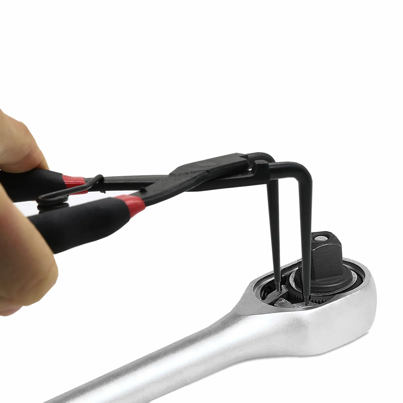 Pinze per anelli di sicurezza lunghe da 190 mm curvate a 90 gradi, cilindro interno principale per anelli di sicurezza interni, per camion, moto, auto