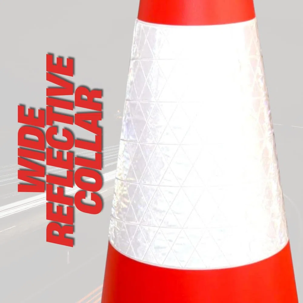 Cono traffico PPC con base in PE | 75 x 40 cm di sicurezza stradale riflettente | Cono stradale rosso ad alta visibilità | Cono stradale portatile resistente al vento con base nera (1)