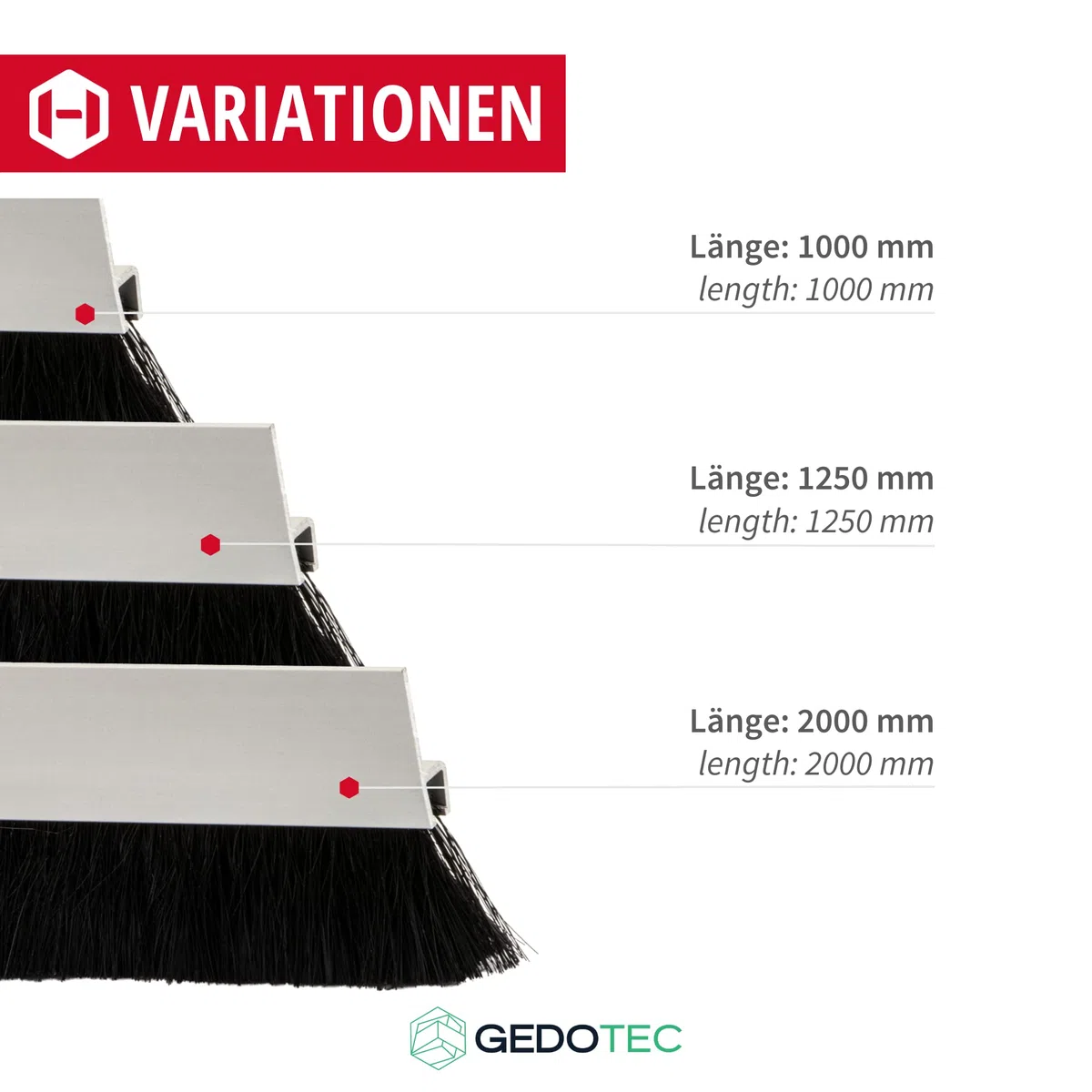 Gedotec Striscia per porte con spazzola Protezione contro il freddo e gli insetti | 1x paraspifferi per porte Guarnizione a spazzola in alluminio | Lunghezza: 1,25 m