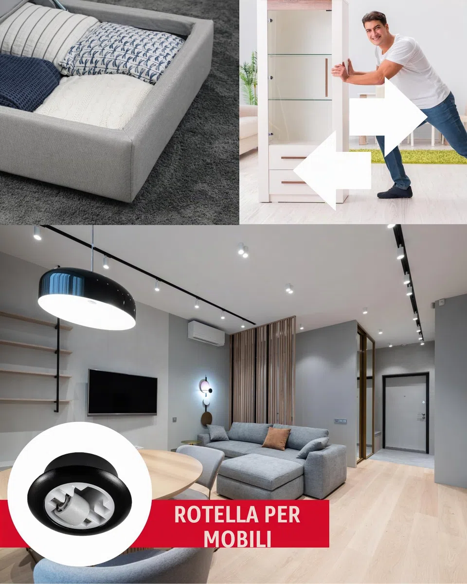 Gedotec Ruota per mobili per foratura | 4 pezzi - ruote per trasporto senza freni | Ø totale 54 mm | ruota girevole in plastica | ruota con portata di 50 kg | MADE IN GERMANY