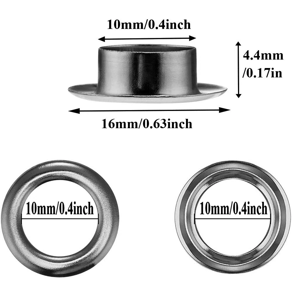 Occhiello Strumento Kit, 100 Set 10 Mm Occhielli Grommet Rondelle, 3 Pezzi Metallo d'Ottone Alta Qualità Strumento Installazione Dell'Occhiello per Tela Cerata, Tessuto, Tende (4 Colori) - Stile B