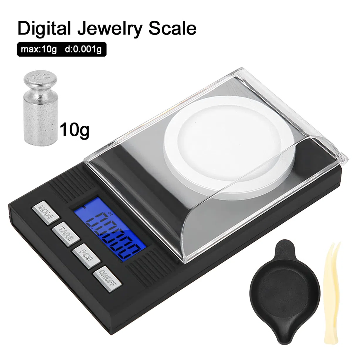 Bilancia di Precisione, 10G 20G 50G 100G 0.001G Conversione di Precisione di 6 Unità Bilancia Bilancia Digitale in Milligrammi per Gioielli con Schermo Digitale Retroilluminato Blu (10 g)