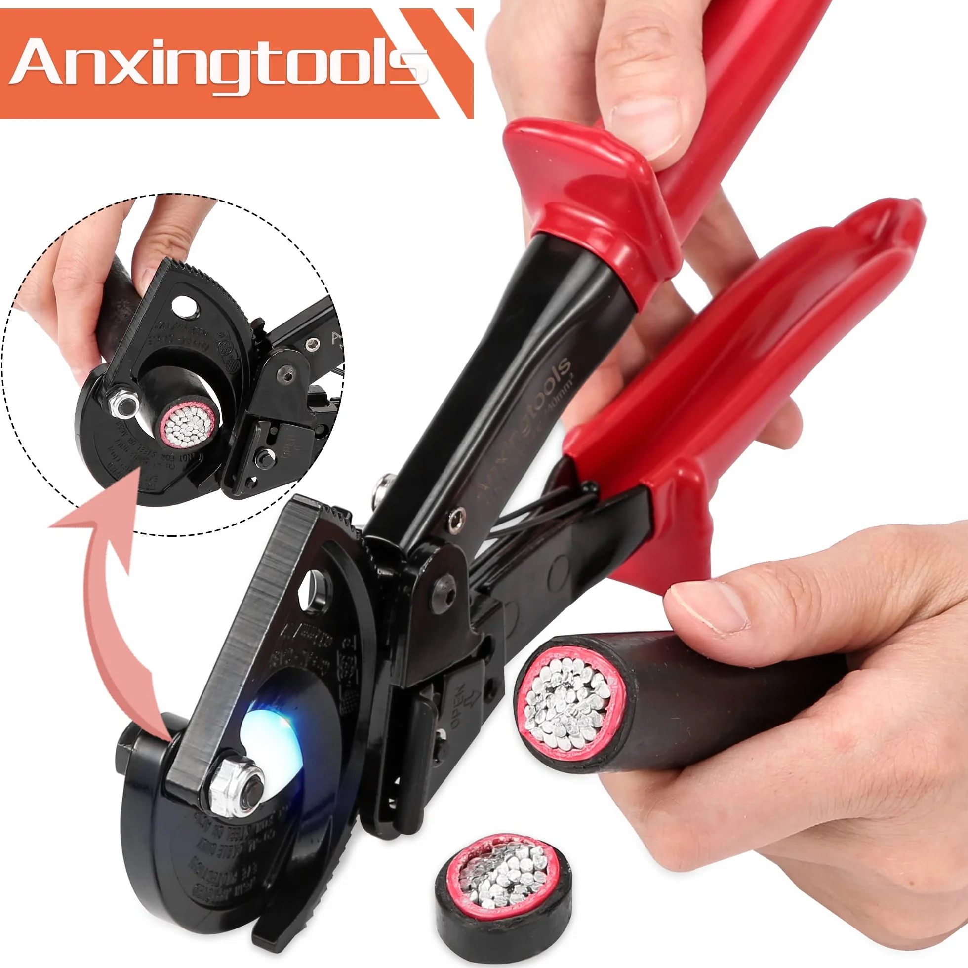 Tagliacavi a cricchetto, Anxingtools HS325 Tagliafili per impieghi gravosi per cavi in rame e alluminio fino a 240 mm², tagliacavi a cricchetto (HS325)