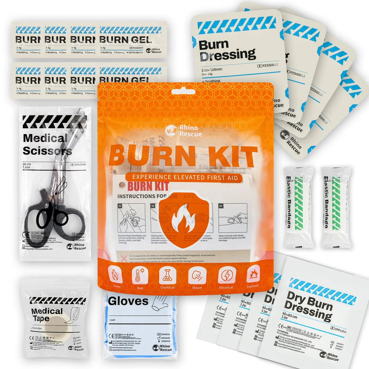 RHINO RESCUE Kit di protezione contro le ustioni, appositamente progettato per il trattamento di ustioni, scottature e colpi di sole, per casa, ufficio, campeggio