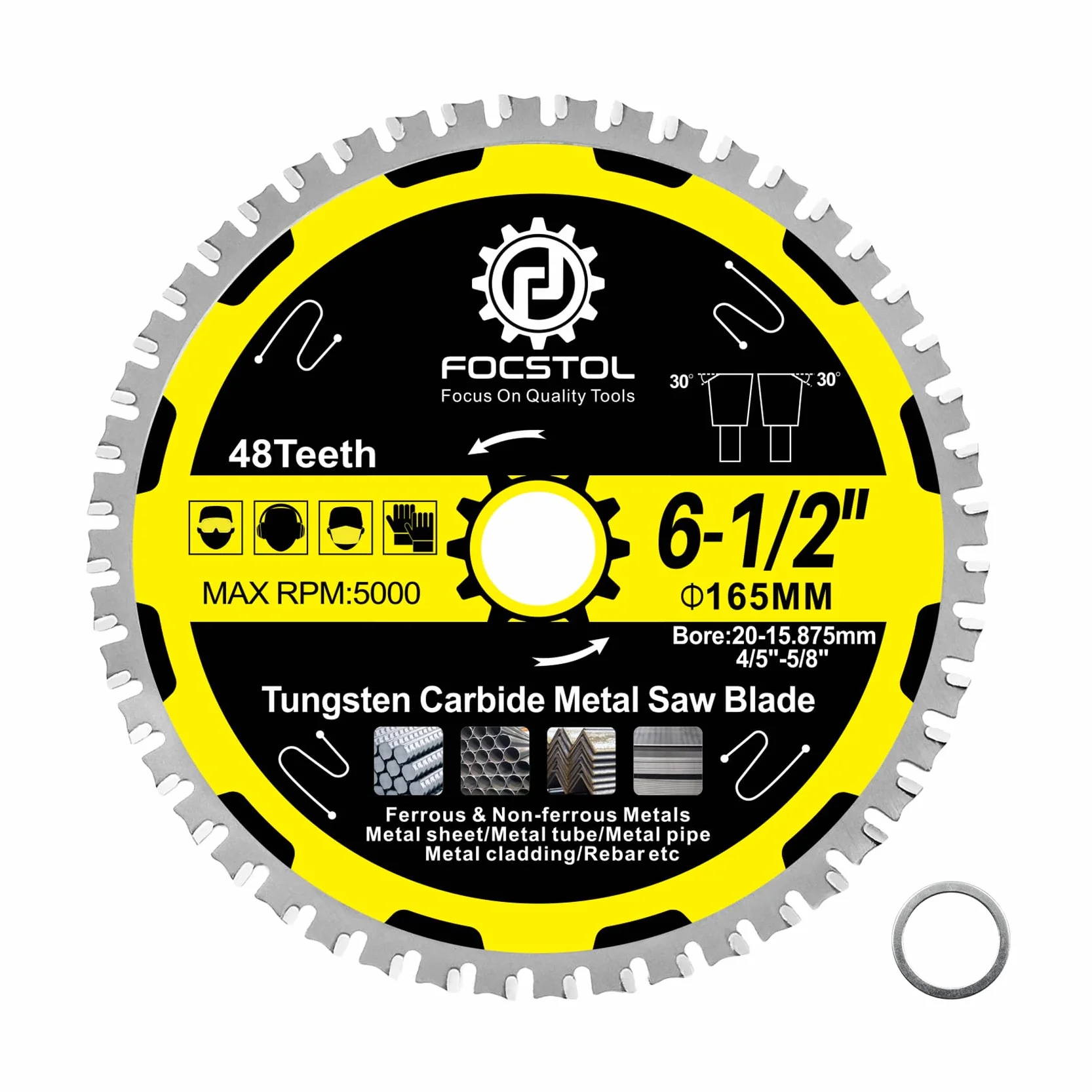 FOCSTOL Lama Sega Circolare per Metallo 165mm x 20mm x 15,875mm - Disco in Metallo Duro 48 Denti per Acciaio Inox Ferrosi Tubo D'acciaio