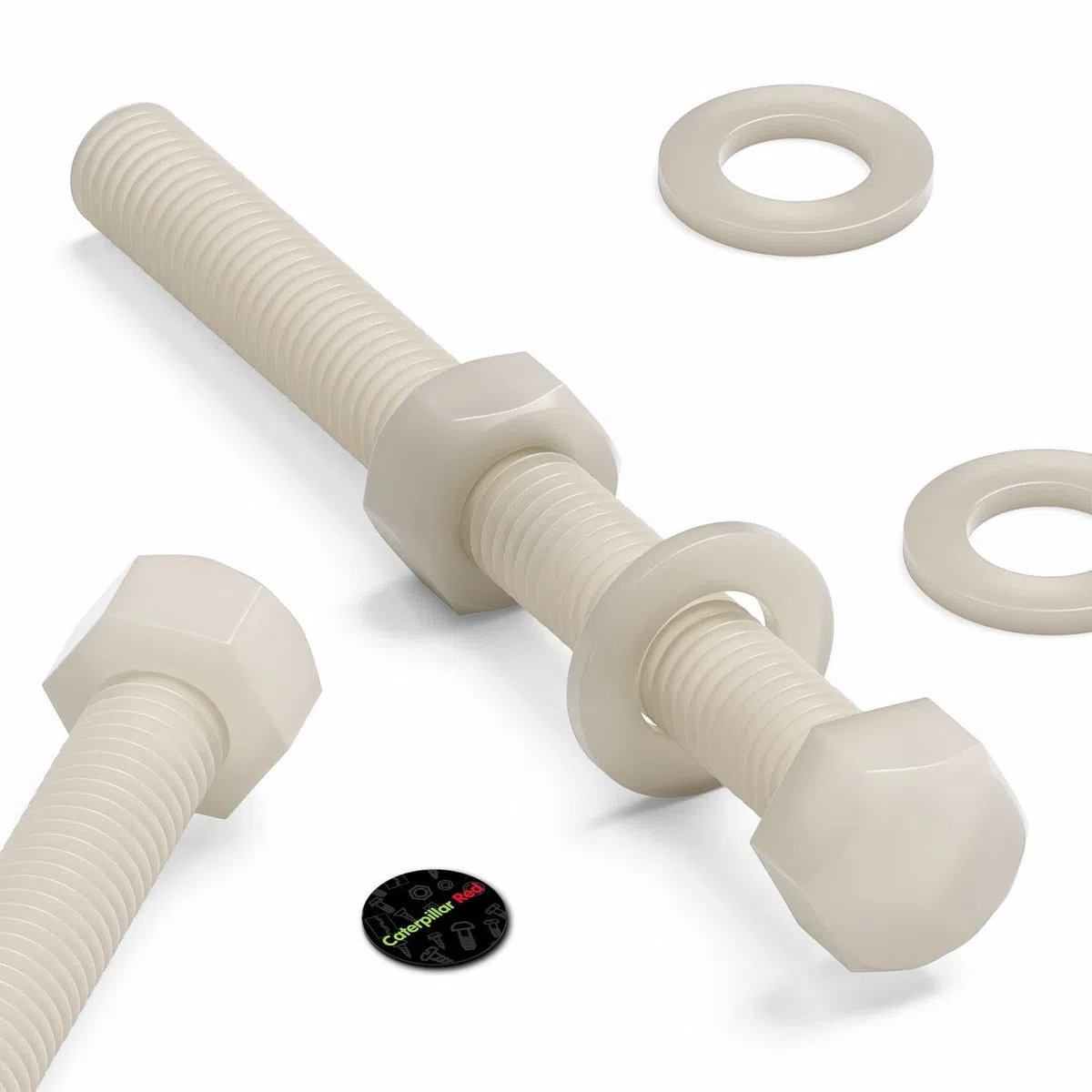10x Viti a Testa Esagonale Nylon Naturale, M10 x 100mm, Dadi e bulloni di plastica, Rondelle, Nylon Naturale