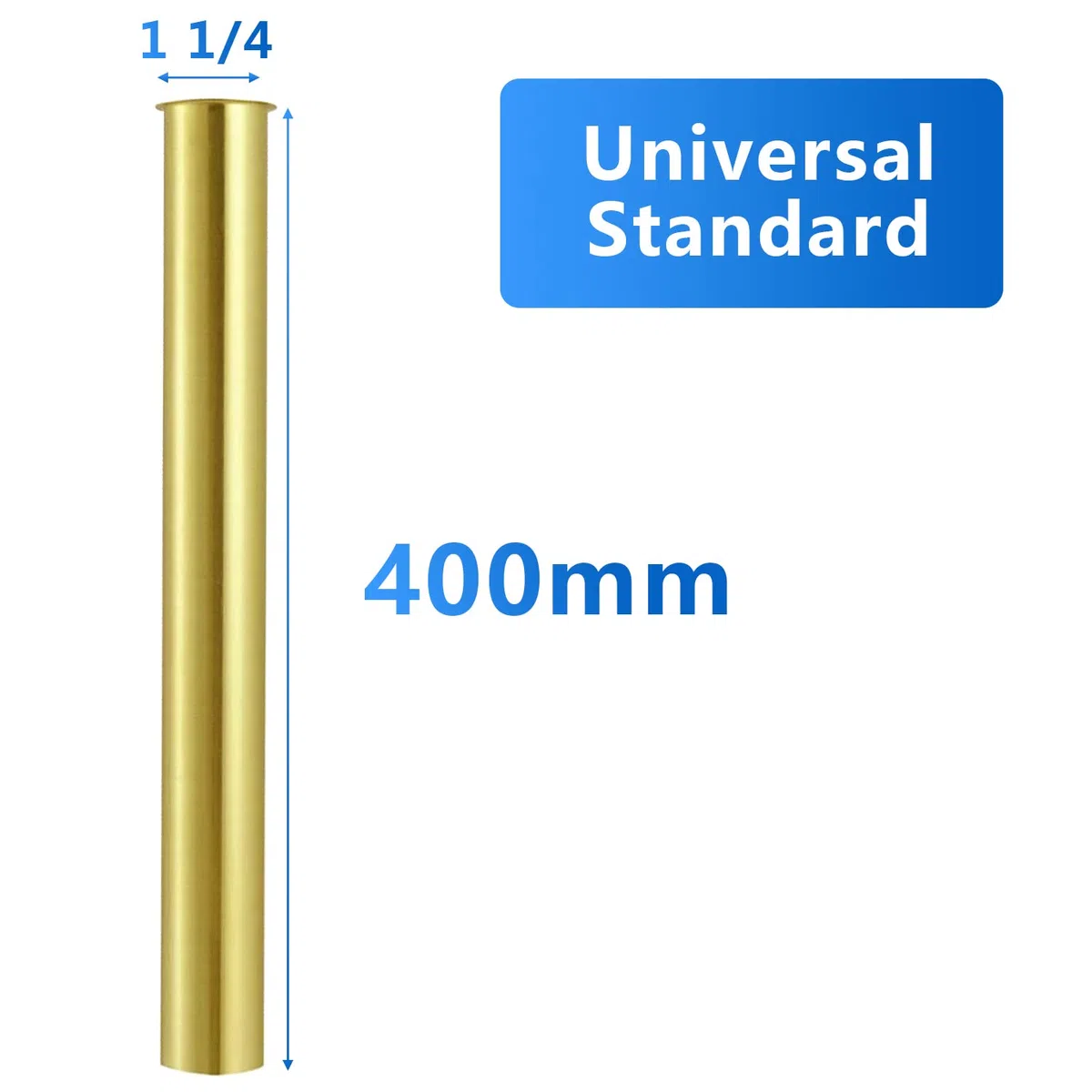 Tubo extra lungo in ottone da 400 mm per sifone universale 1 1/4" x 32 mm raccordo tubo di prolunga con guarnizioni oro spazzolato