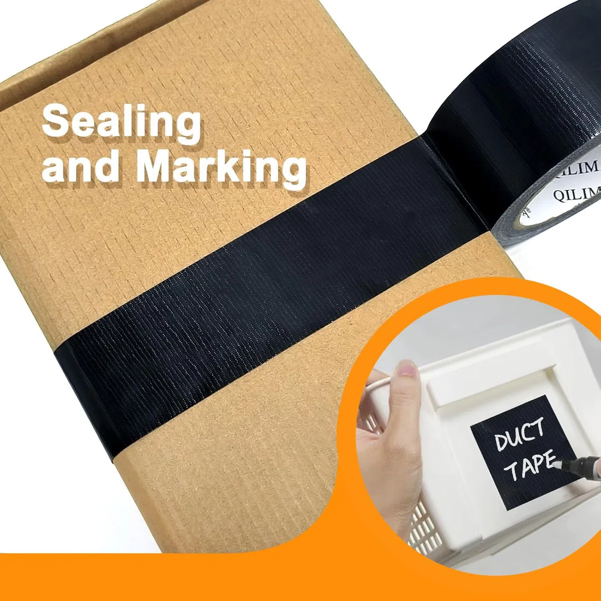 QILIMA 5 Rotoli Nero Nastro Adesivo Americano Impermeabile Duct Tape extra forte Nastro in Tessuto per riparazioni o decorazioni, scarichi e condotti 48mm x 27m