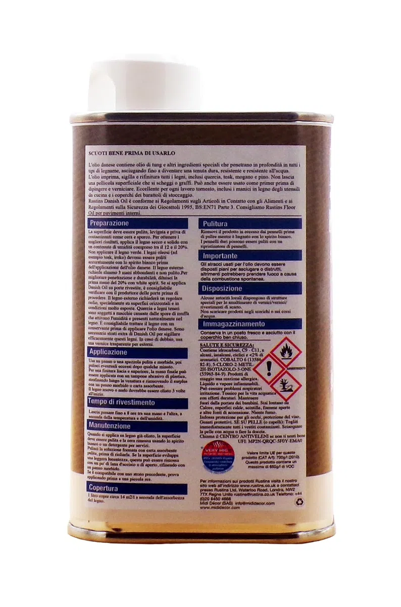 Rustins 500ml Danish Oil - Olio danese chiaro originale per tutti i tipi di legno - esterno e interno - sicurezza, cibo e giocattoli