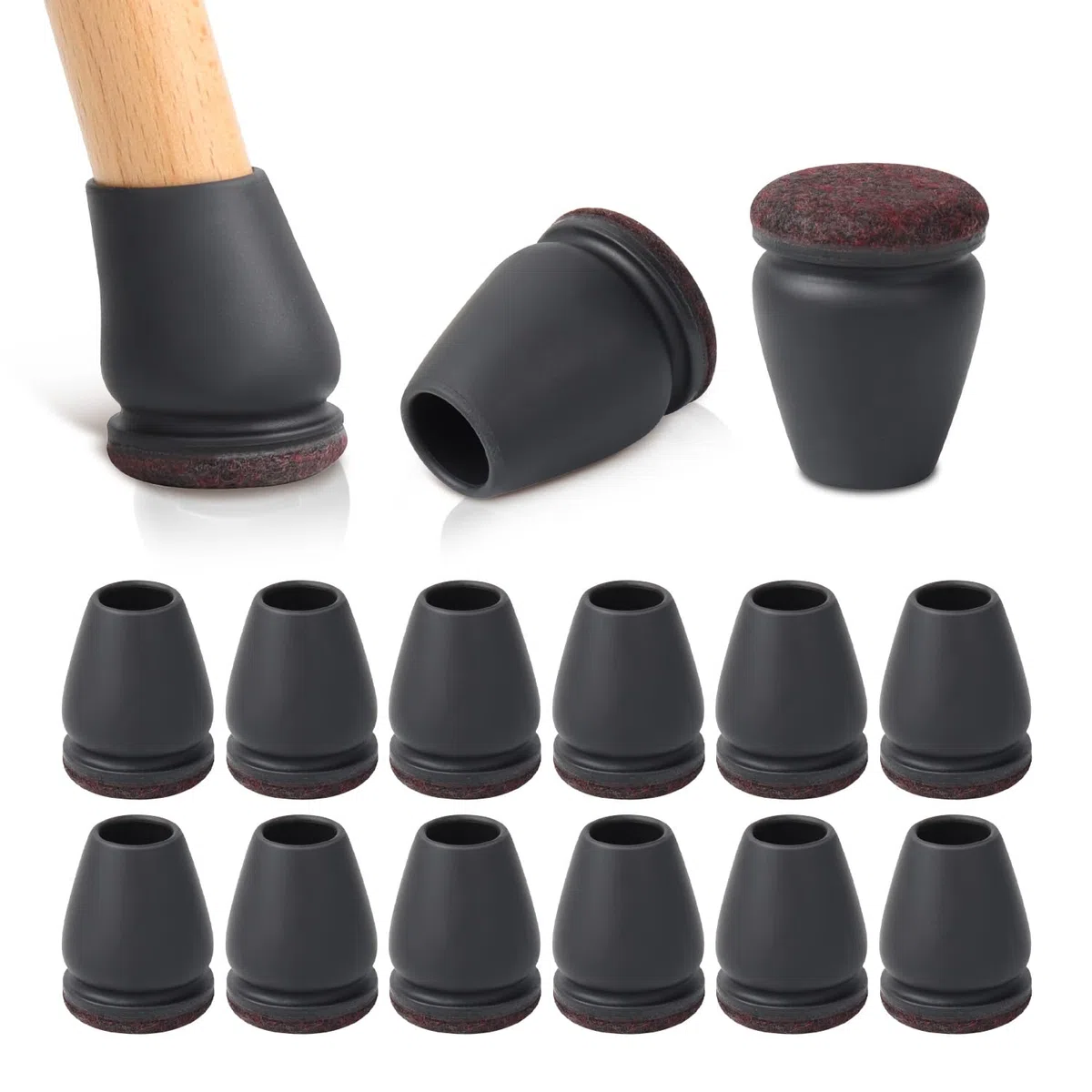 RCHYFEED Gommini per Sedie, 24 pezzi Coprigambe per sedie, Tappi Piedini Silicone(Nero), Gommini in Silicone con Feltro, per Proteggere i Pavimenti da Graffi e Rumori (Rotondi 16-19mm)