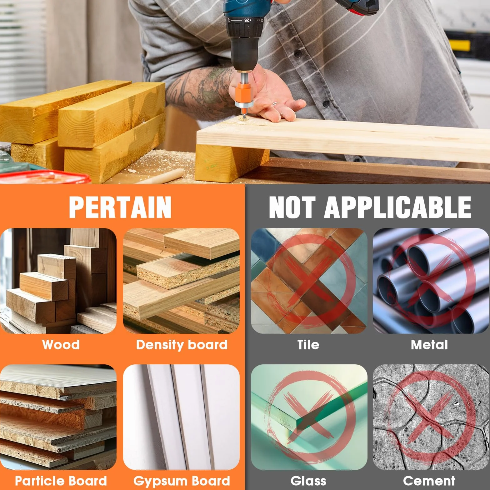 Set di punte per trapano a svasatura per legno, con svasatore e arresto di profondità, preforatura a testa svasata, per legno, plastica