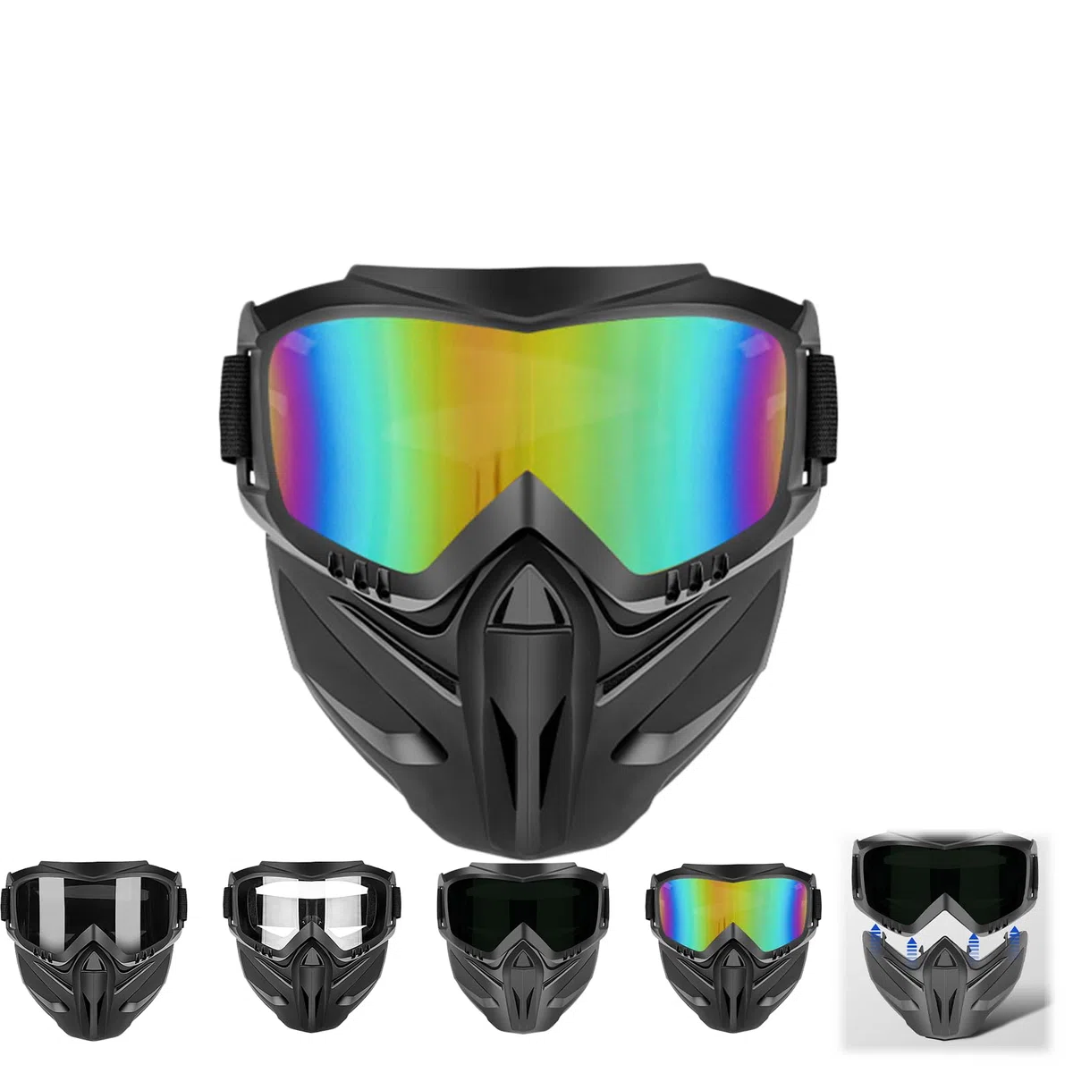 Full Face Protective Mask with Removable Goggles, Anti-Fog Face Shield for Motorcycle Riding, Cycling, Softball & Outdoor Sports (Colorful)