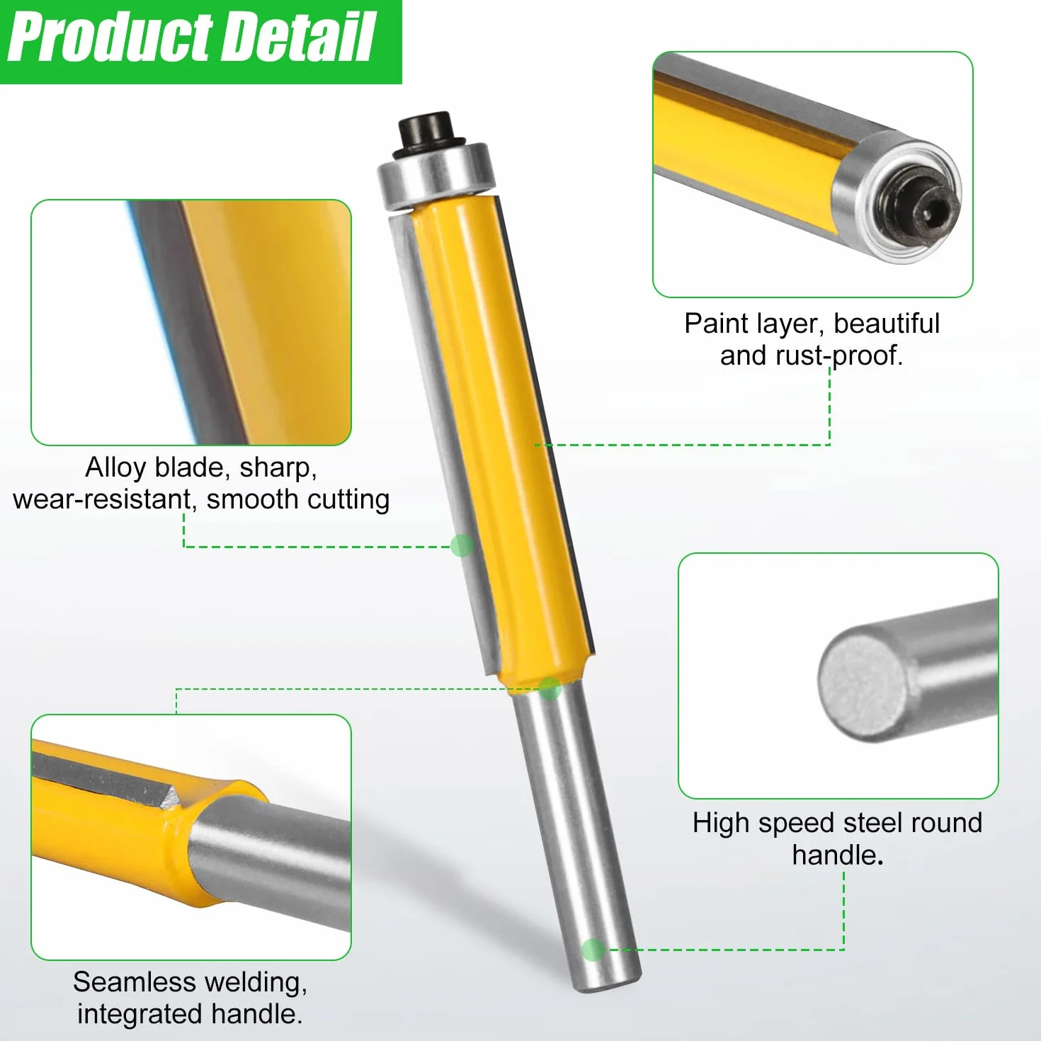 4 Pezzi 8 mm Gambo Frese per Legno Kit, Fresa per Taglienti Diritti con Cuscinetto, Fresa di Lama Extra Lunga, Strumento di Rifilare per La Lavorazione del Legno (4)