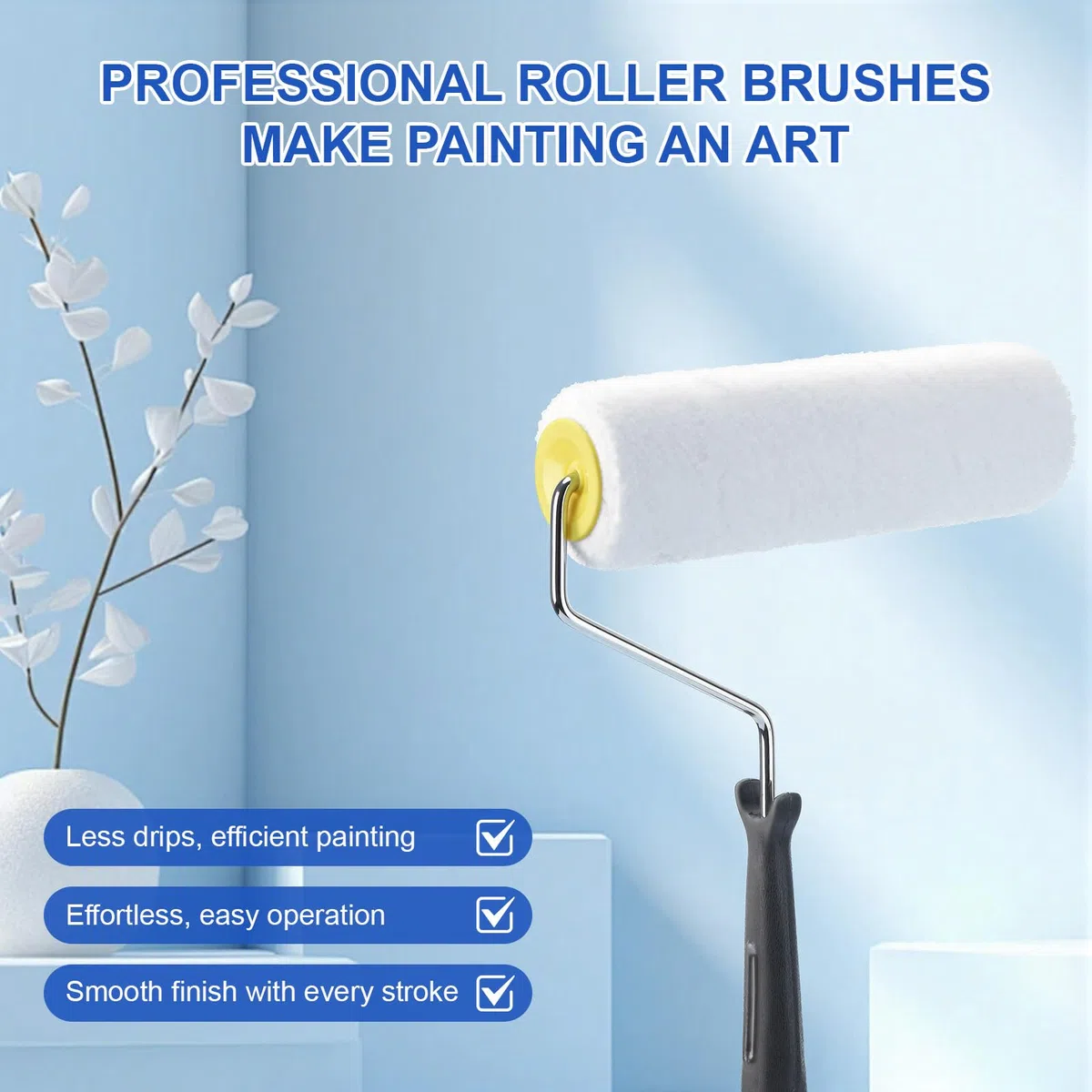 Rullo per Pittura da 23 cm con Asta di Estensione, Roller Paint Portatile con Impugnatura Antiscivolo e Grande Carico Vernice, Rullo in Microfibra Professionale per Pittura, Pareti, Soffitti