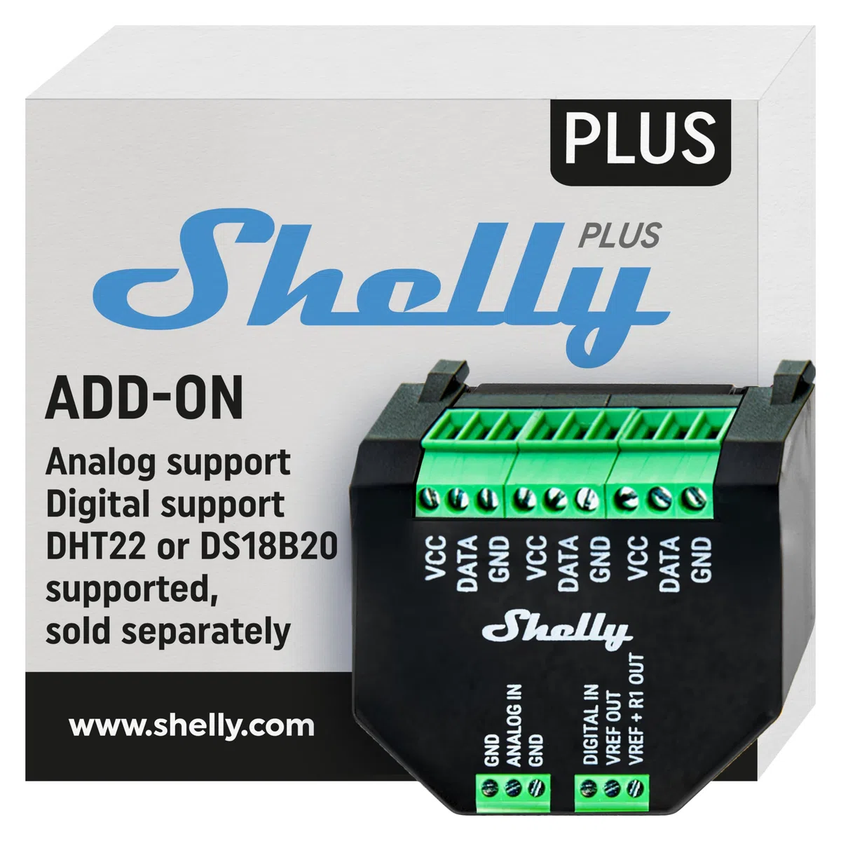 Shelly Plus Add-On, Modulo Aggiuntivo per Dispositivi Shelly Plus, Gen3 e Gen4, Temperatura e Umidità, Domotica, Sensori DS18B20, DHT22, Arduino, Ingressi Analogici e Digitali, Nessun Hub Richiesto