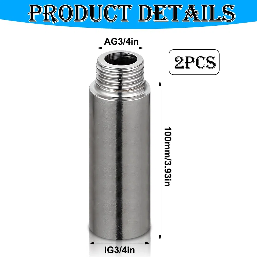 2 estensioni per rubinetto 3/4" x 100 mm, raccordo in acciaio inox, 3/4" IG x 3/4" AG, prolunga filettatura in acciaio inox, tubo di prolunga DN20, prolunga per rubinetto per installazione